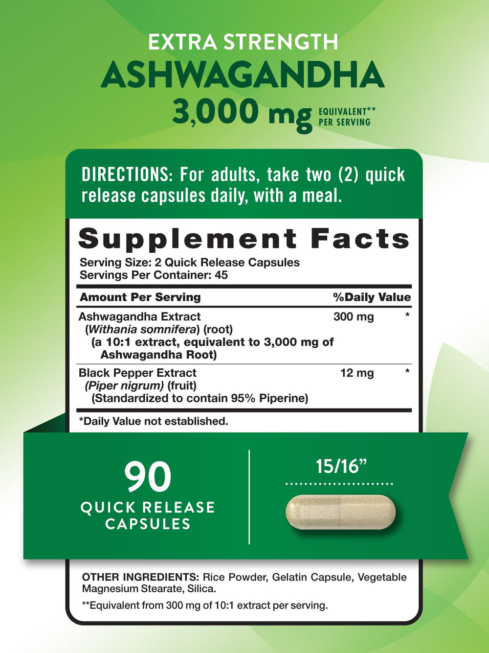 Nature's Truth Ashwagandha bottle back showing label and supplement facts.