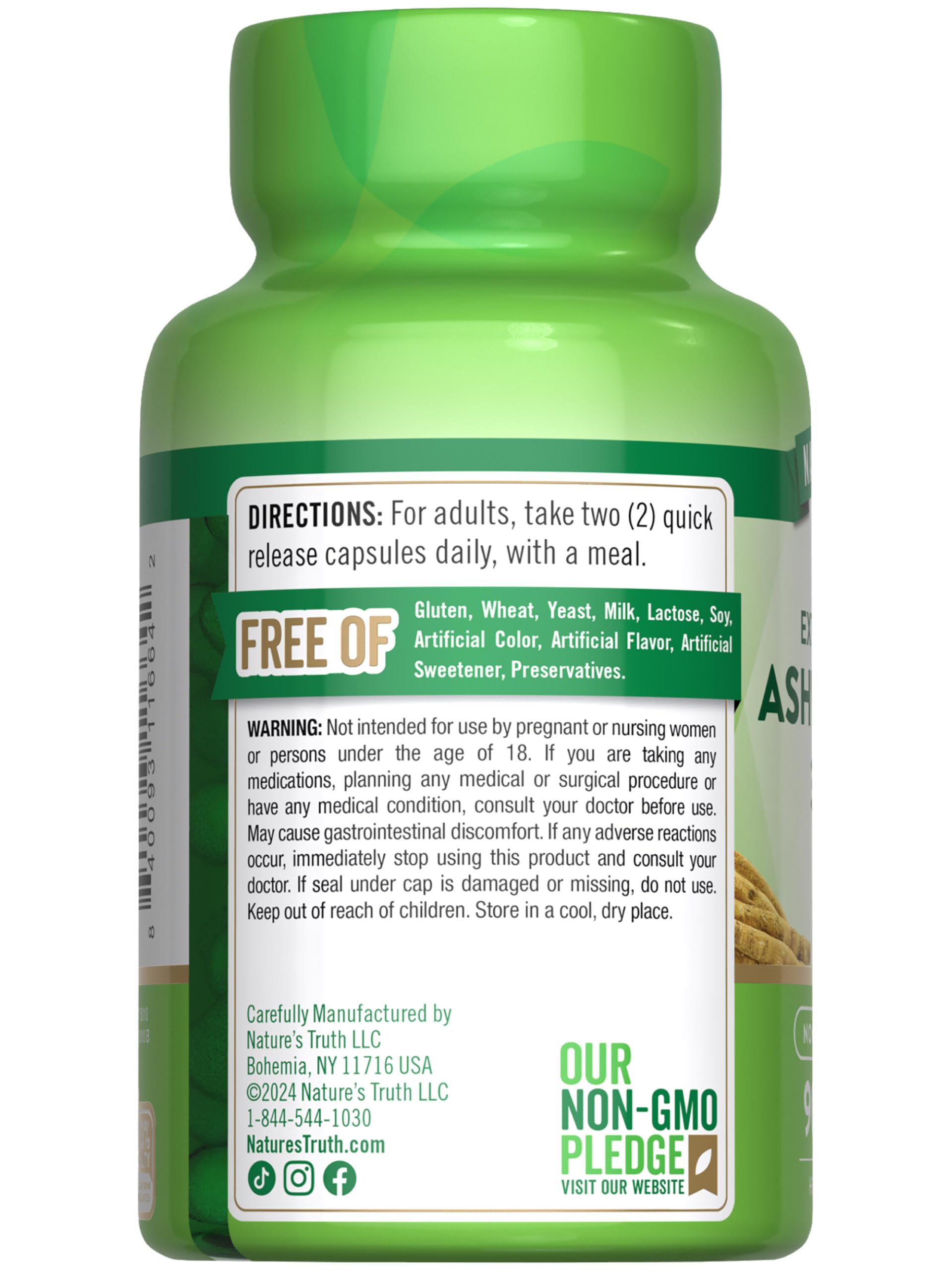 Detailed label insight for Nature's Truth Ashwagandha capsules.