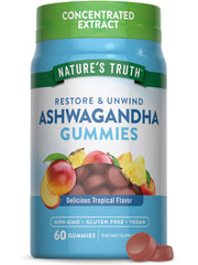 Nature's Truth Ashwagandha Gummies bottle front showing tropical flavor and vegan formula