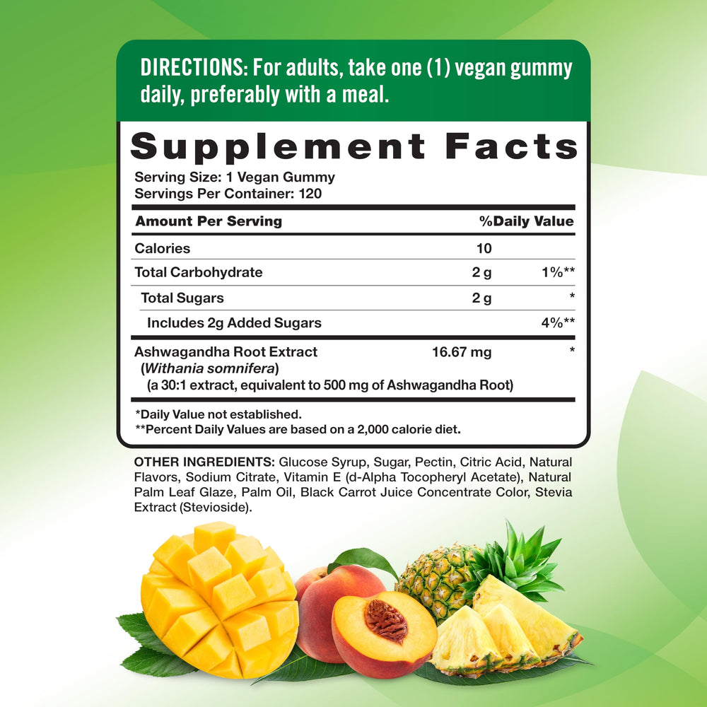 Closeup of Nature's Truth Ashwagandha Gummies showing chewy texture and vegan formula.
