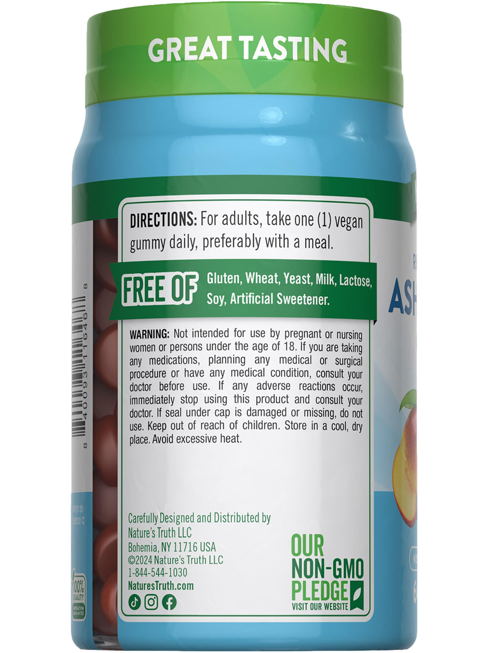Nature's Truth Ashwagandha Gummies tropical flavor texture on a hand for on-the-go use