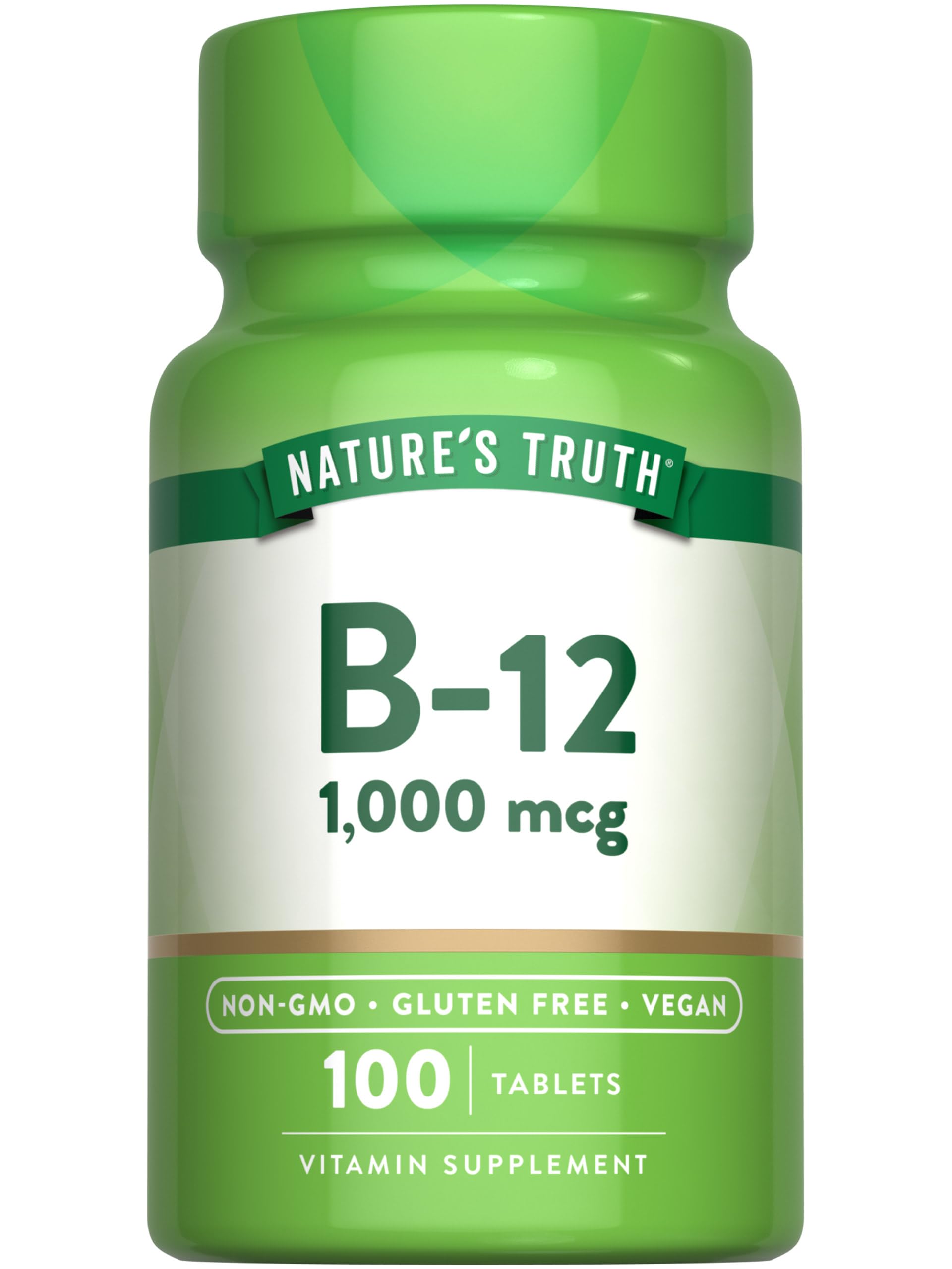 Nature's Truth B12 1000 mcg tablets bottle view for daily vegan support.