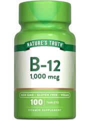 Nature's Truth B12 1000 mcg tablets bottle view for daily vegan support.