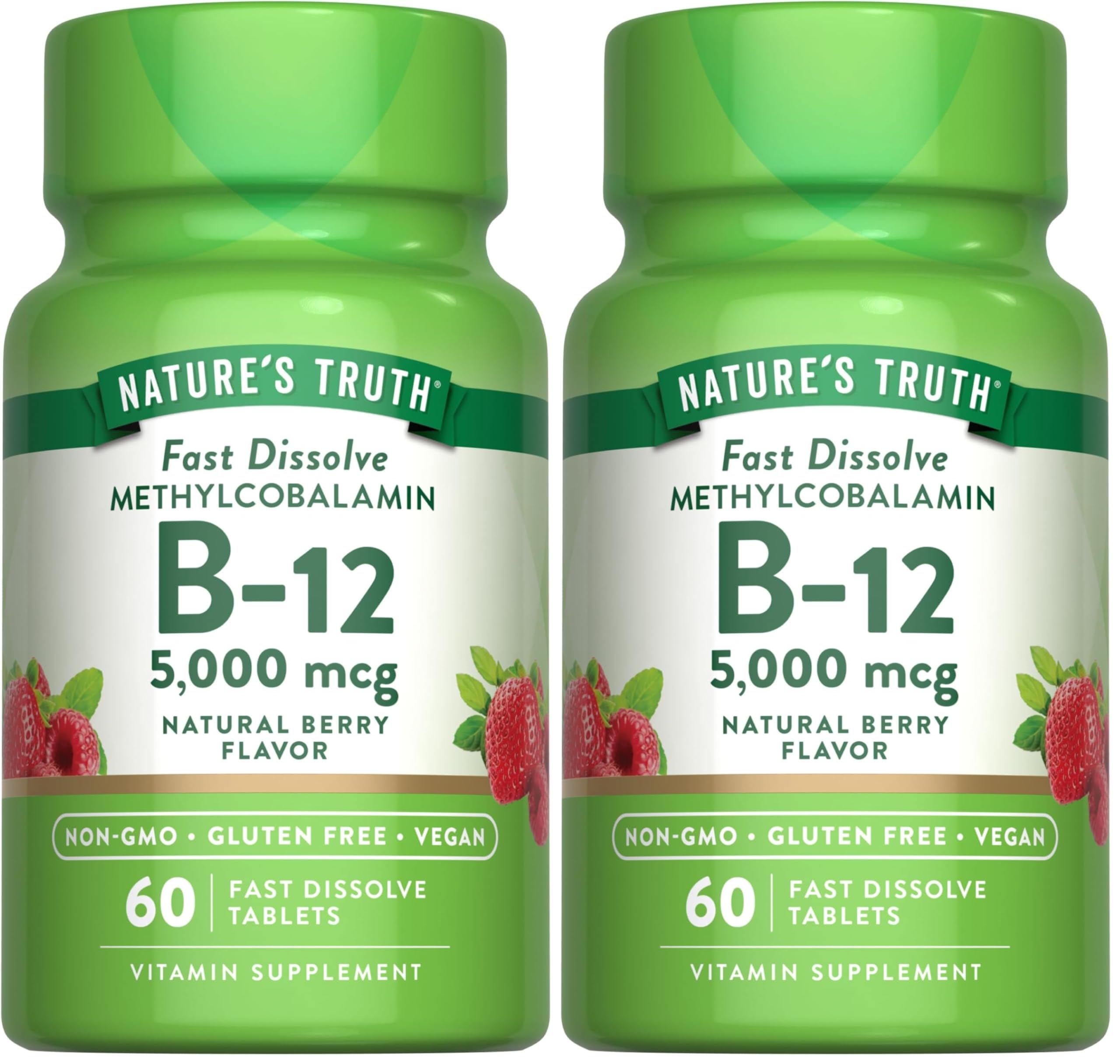 Nature's Truth B12 5000 mcg tablet in natural berry flavor for daily support.