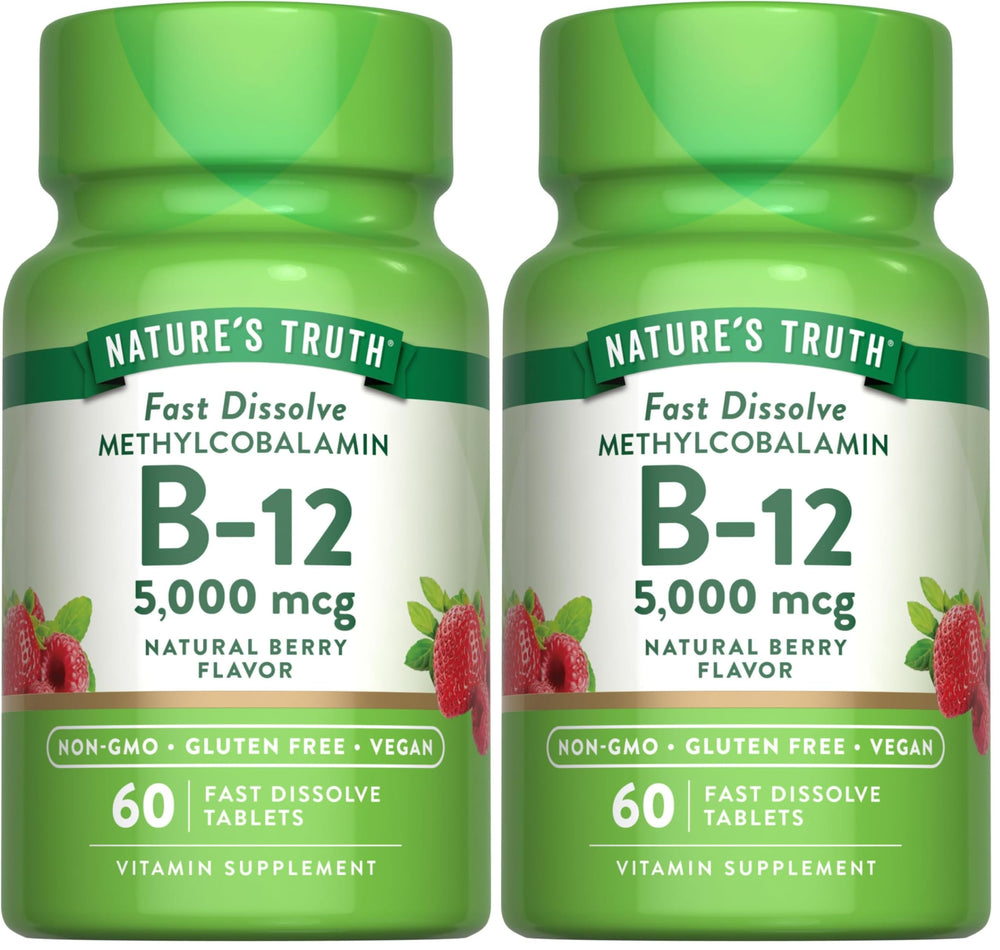 Nature's Truth B12 5000 mcg tablet in natural berry flavor for daily support.