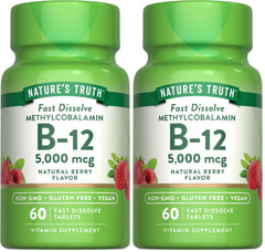 Nature's Truth B12 5000 mcg tablet in natural berry flavor for daily support.