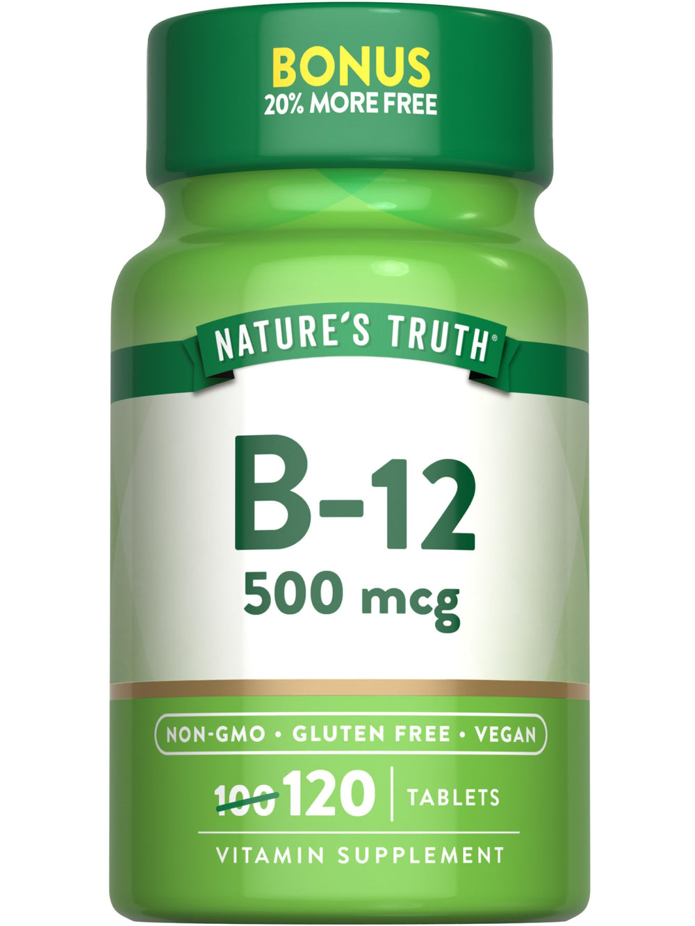 Nature's Truth B12 500 mcg bottle front view for easy daily supplementation