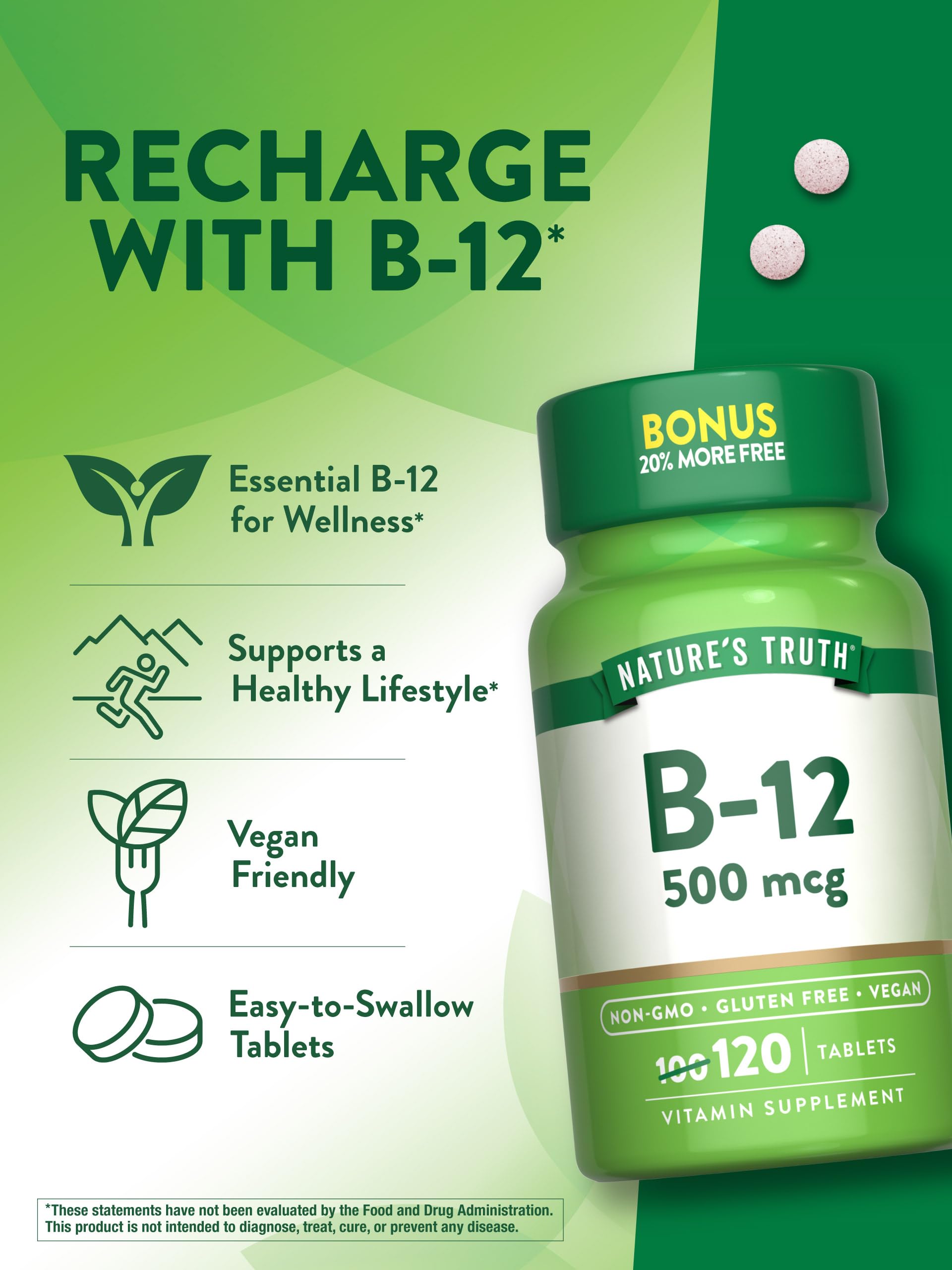 Nature's Truth B12 packaging on shelf showing Non-GMO assurance