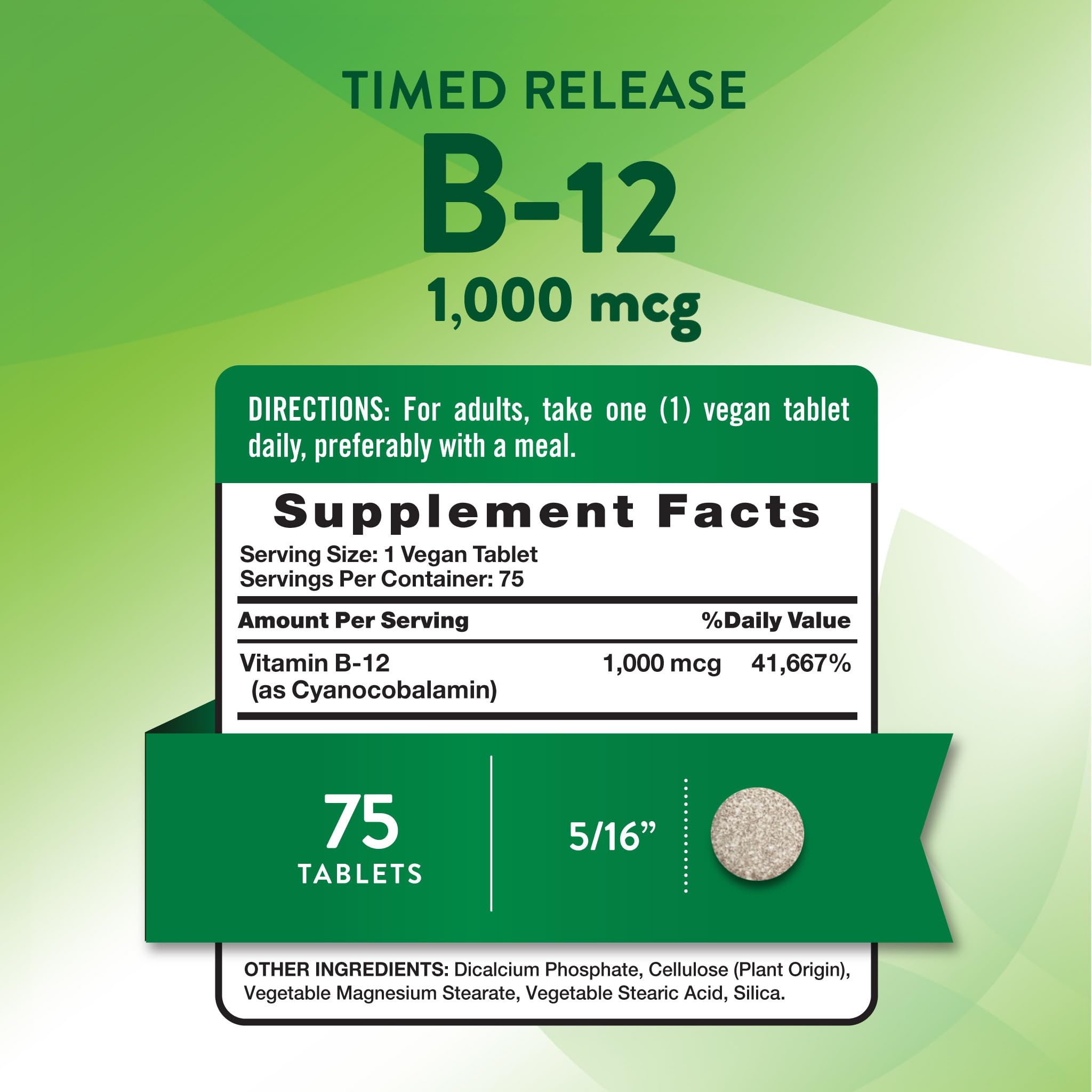 Nature's Truth Vitamin B12 bottle full view highlighting vegan, non-GMO, gluten-free status.