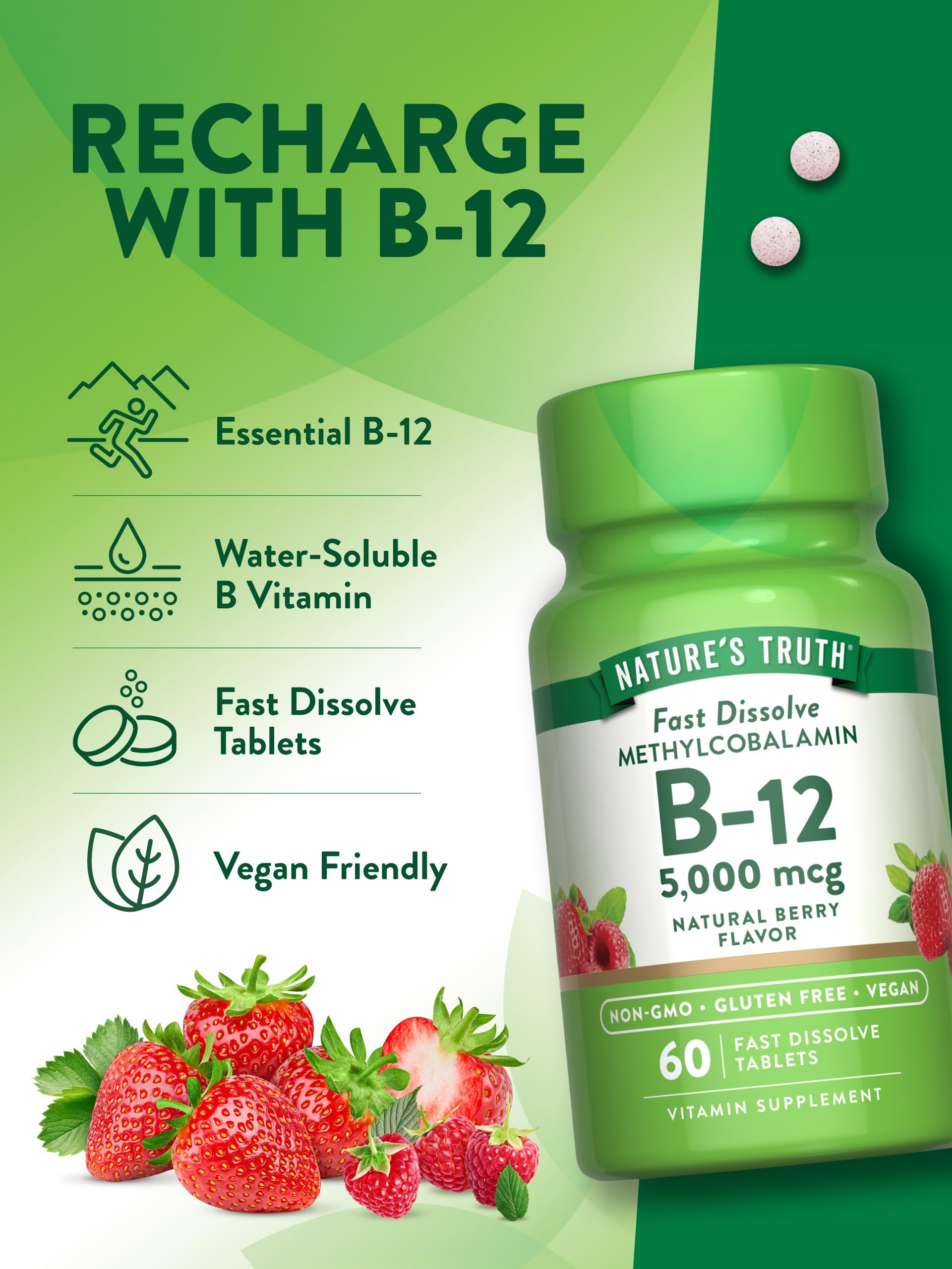 Nature's Truth vegan non-GMO gluten-free label highlights clean, plant-friendly supplement.