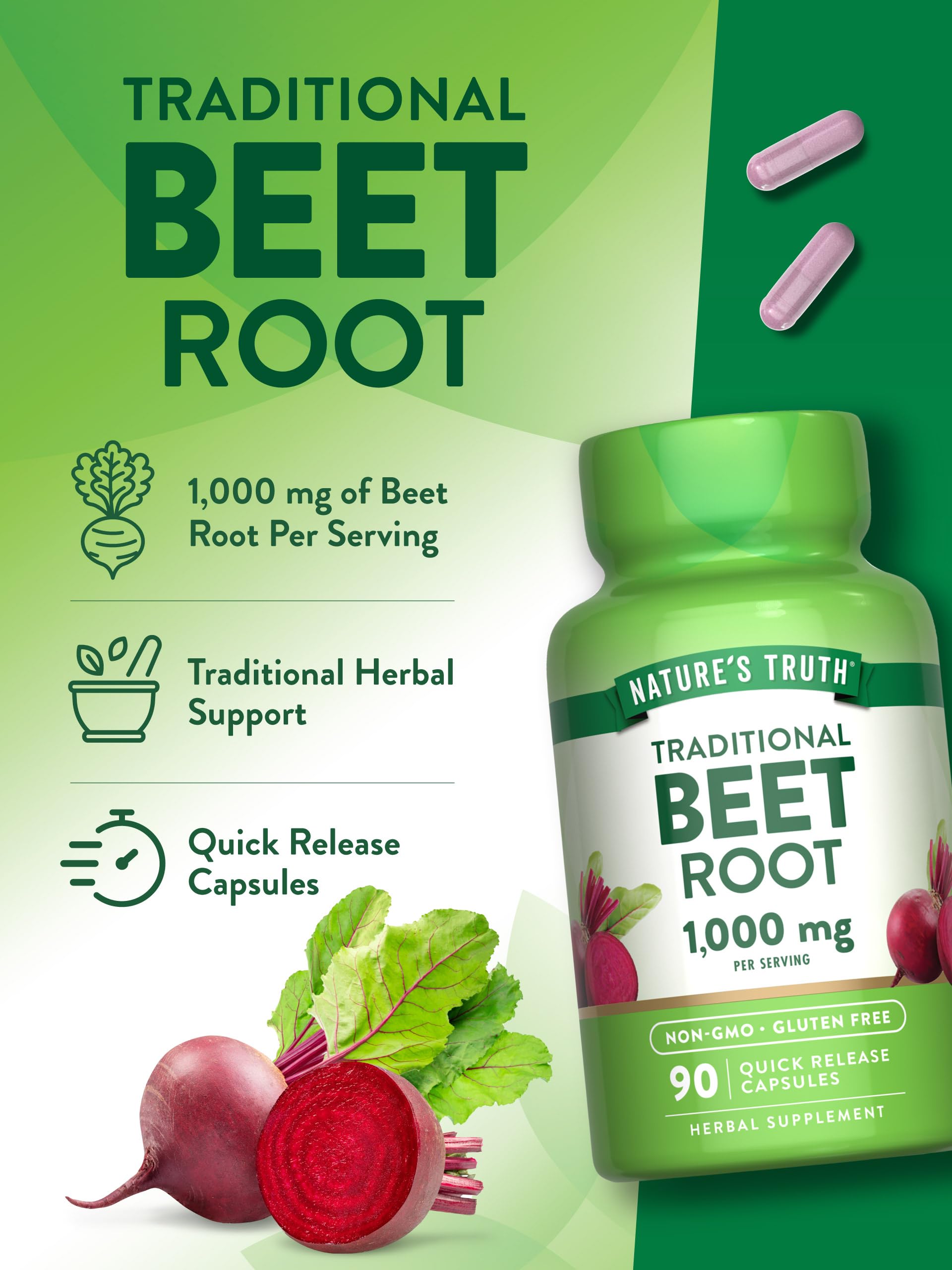 Nature's Truth Beet Root Capsules packaging displays key product information clearly.