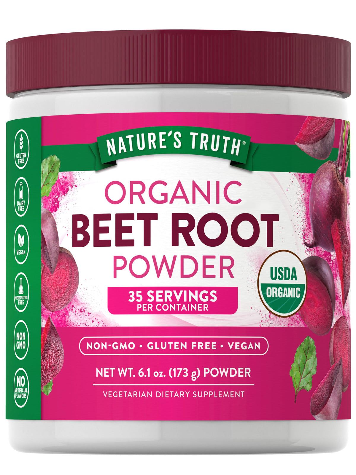 Nature's Truth beet root powder bottle for daily organic nutrition