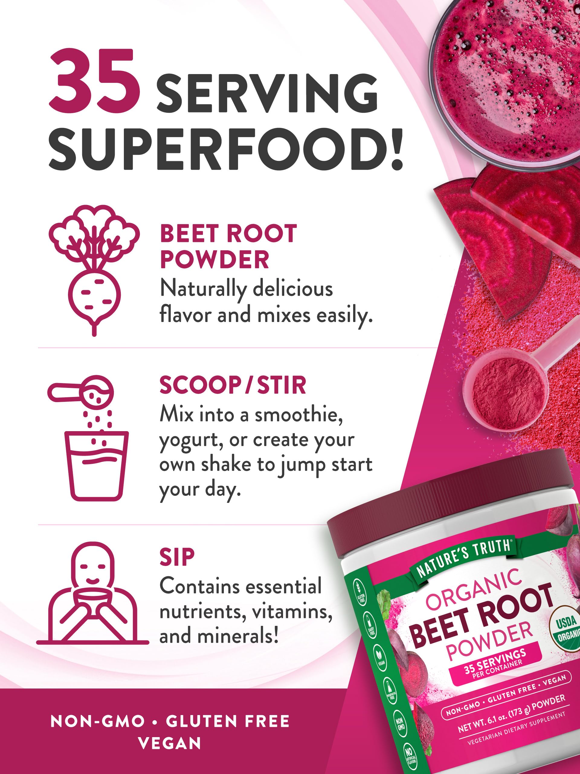 Nature's Truth beet root powder in a smoothie showing versatility