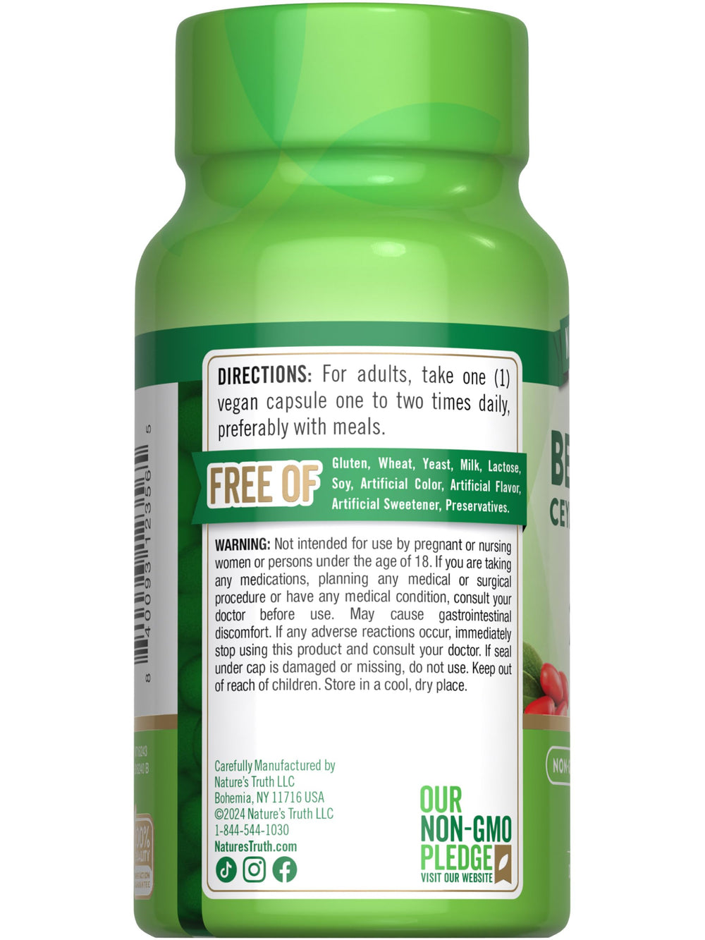 Nature's Truth berberine cinnamon capsule closeup—vegan formula in focus