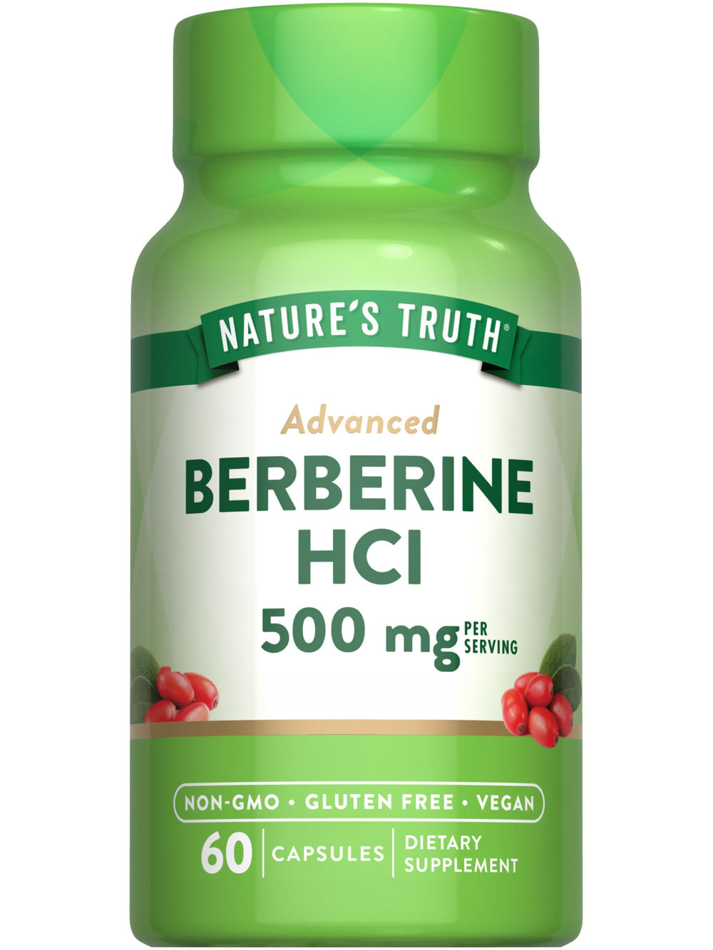 Nature's Truth Berberine HCl capsules in a bottle for daily vegan support.