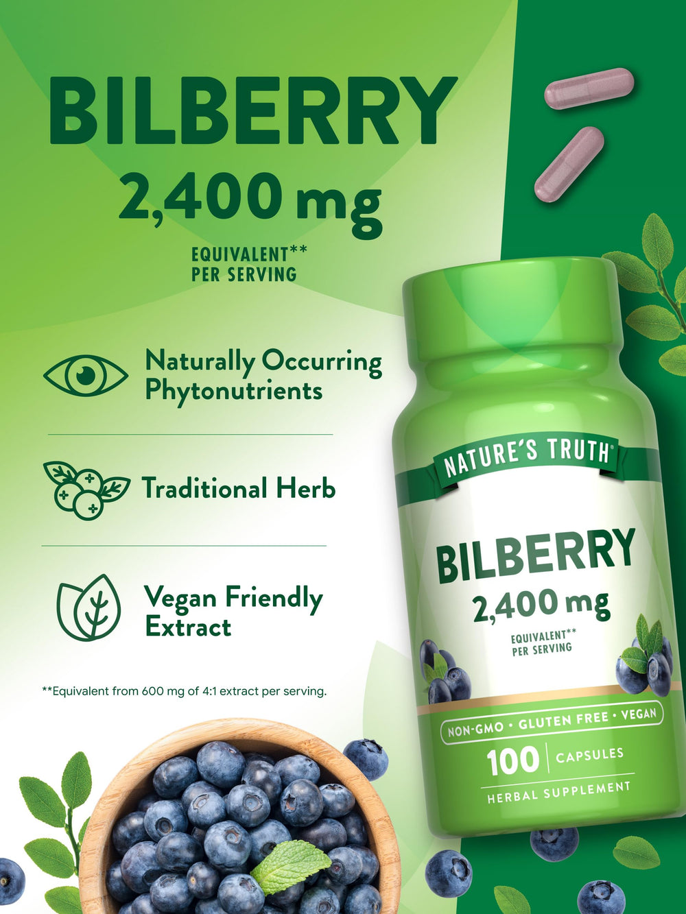 Nature's Truth Bilberry Extract Capsules product packaging with label