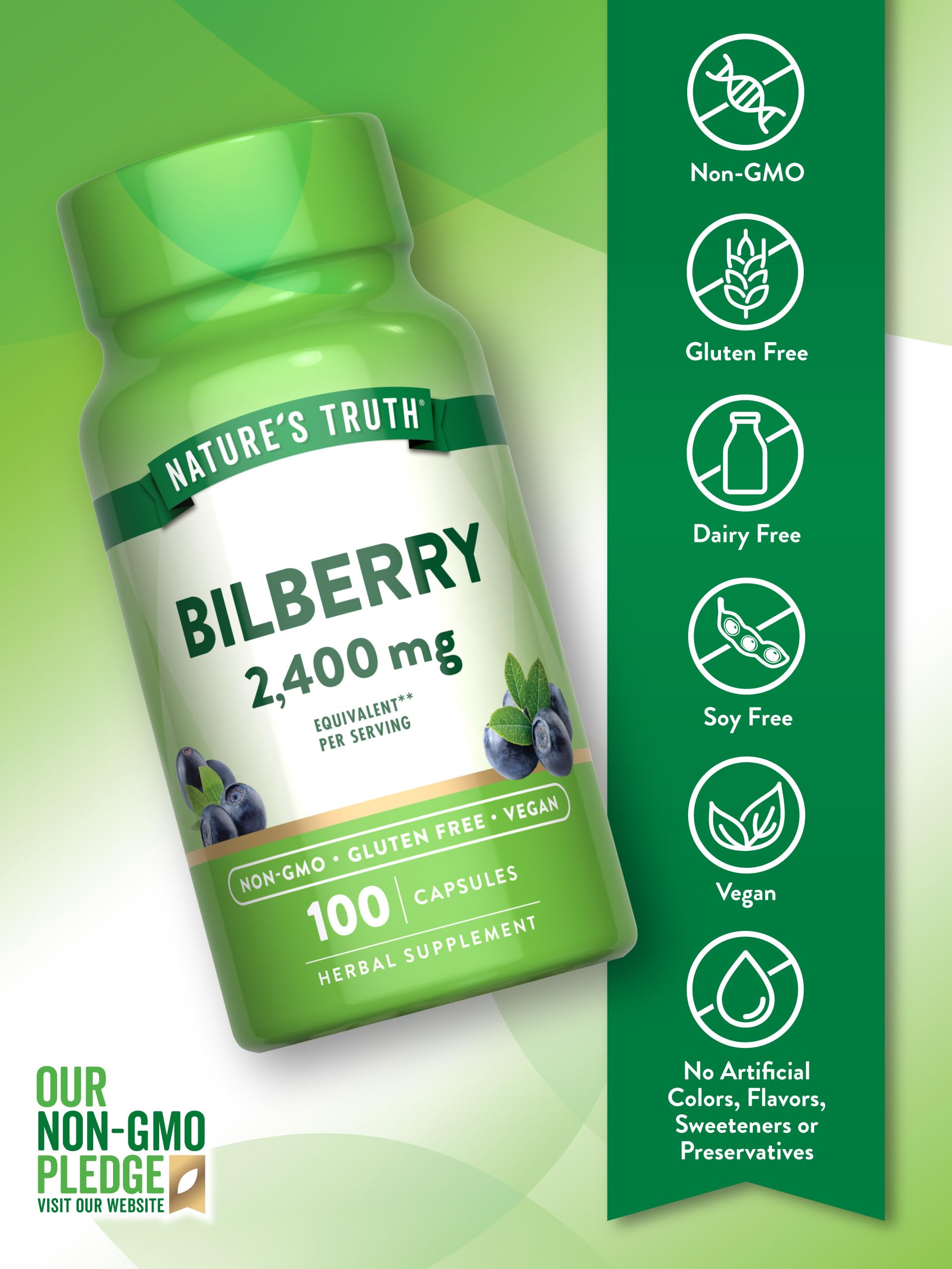 Nature's Truth Bilberry Extract Capsules vegan formula in bottle