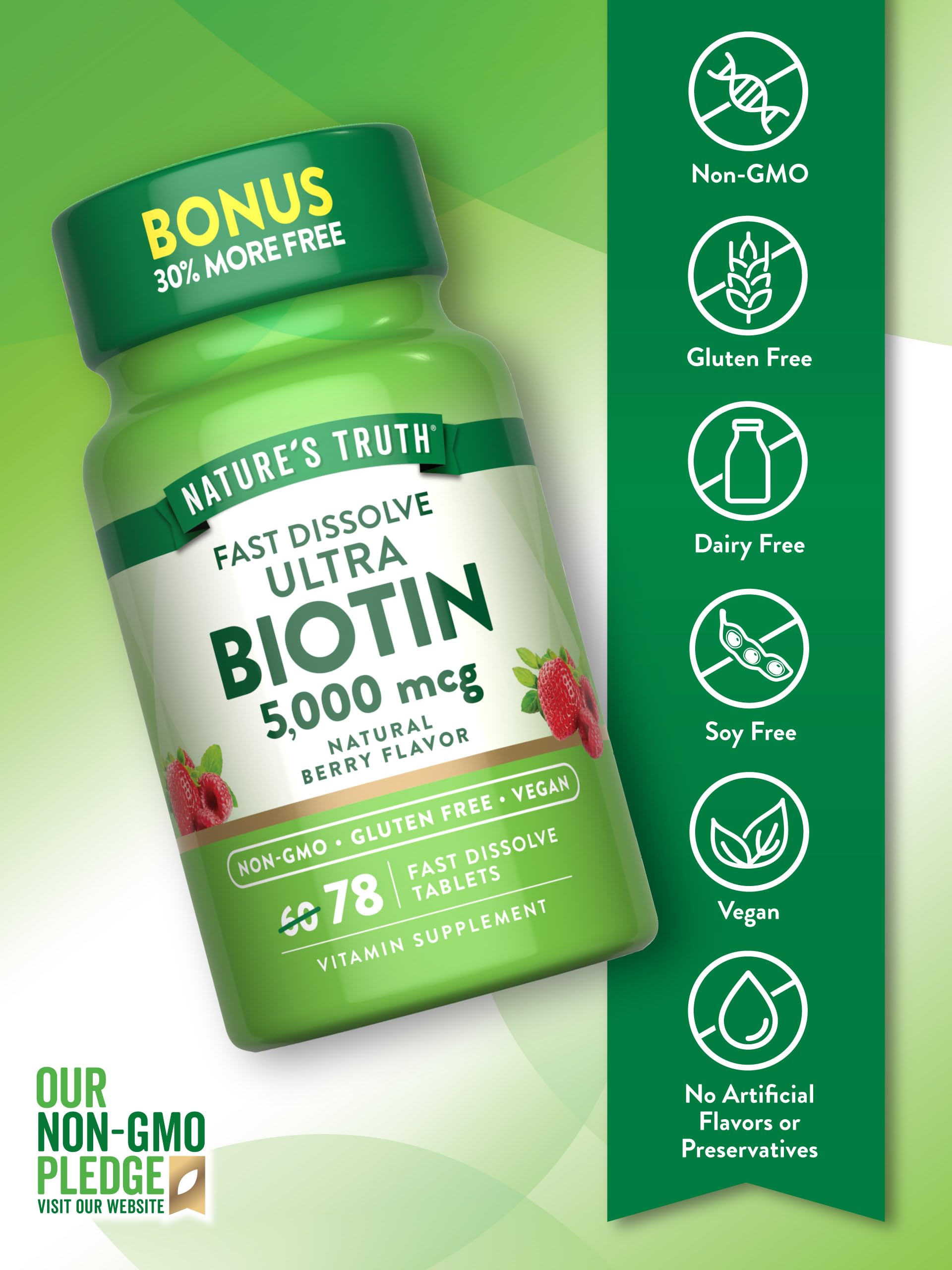 Biotin 5000mcg berry-flavored tablets ideal for daily enjoyment