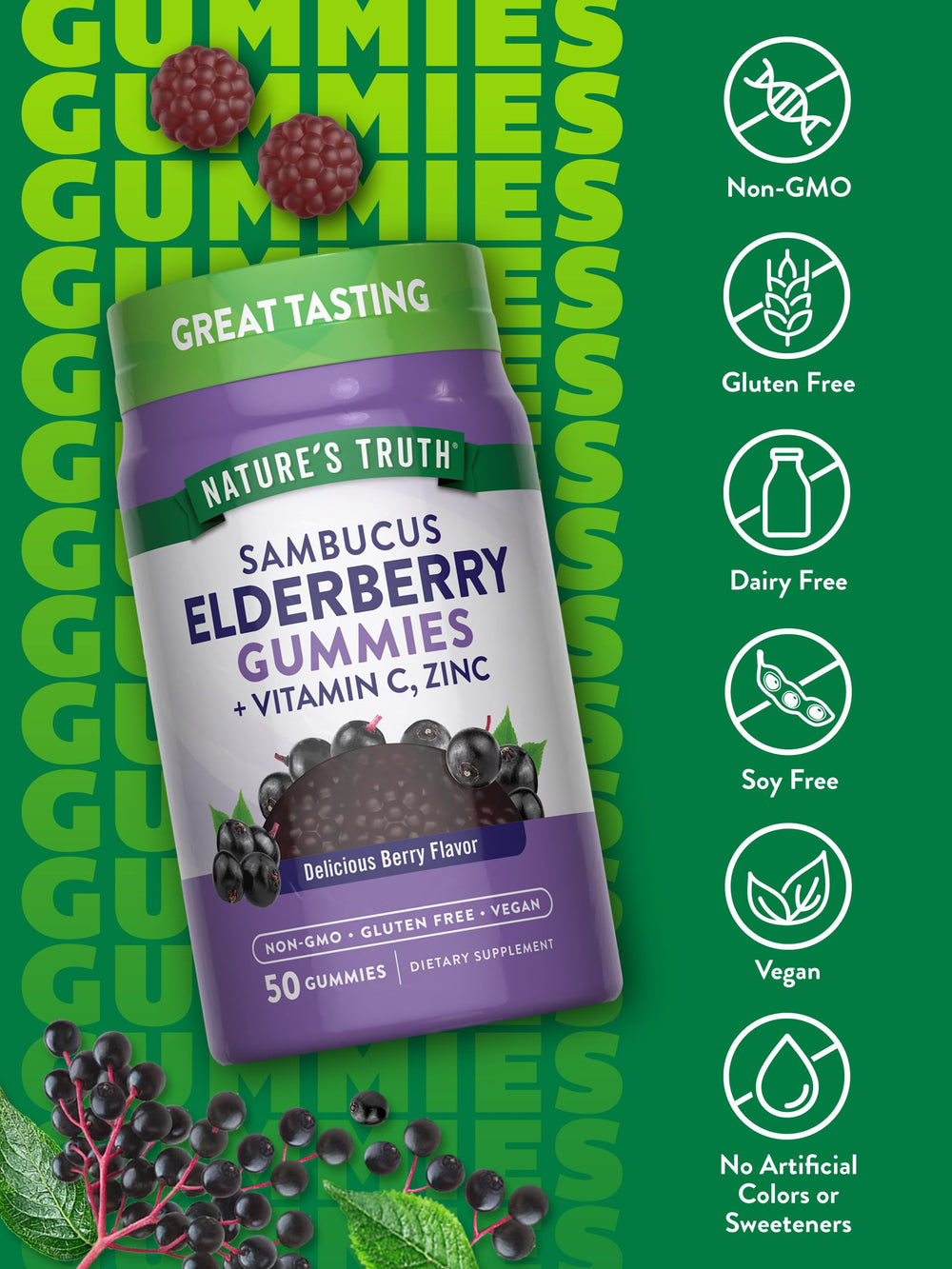 Nature's Truth gummy texture close-up conveys chewy, berry-flavored experience