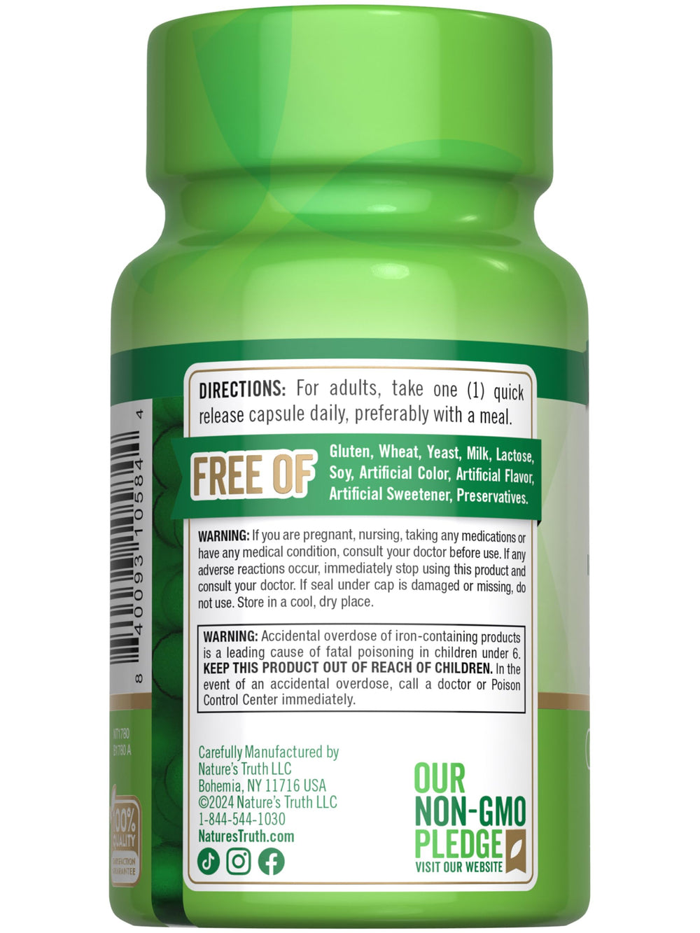 Nature's Truth bottle back label providing supplement facts for reference