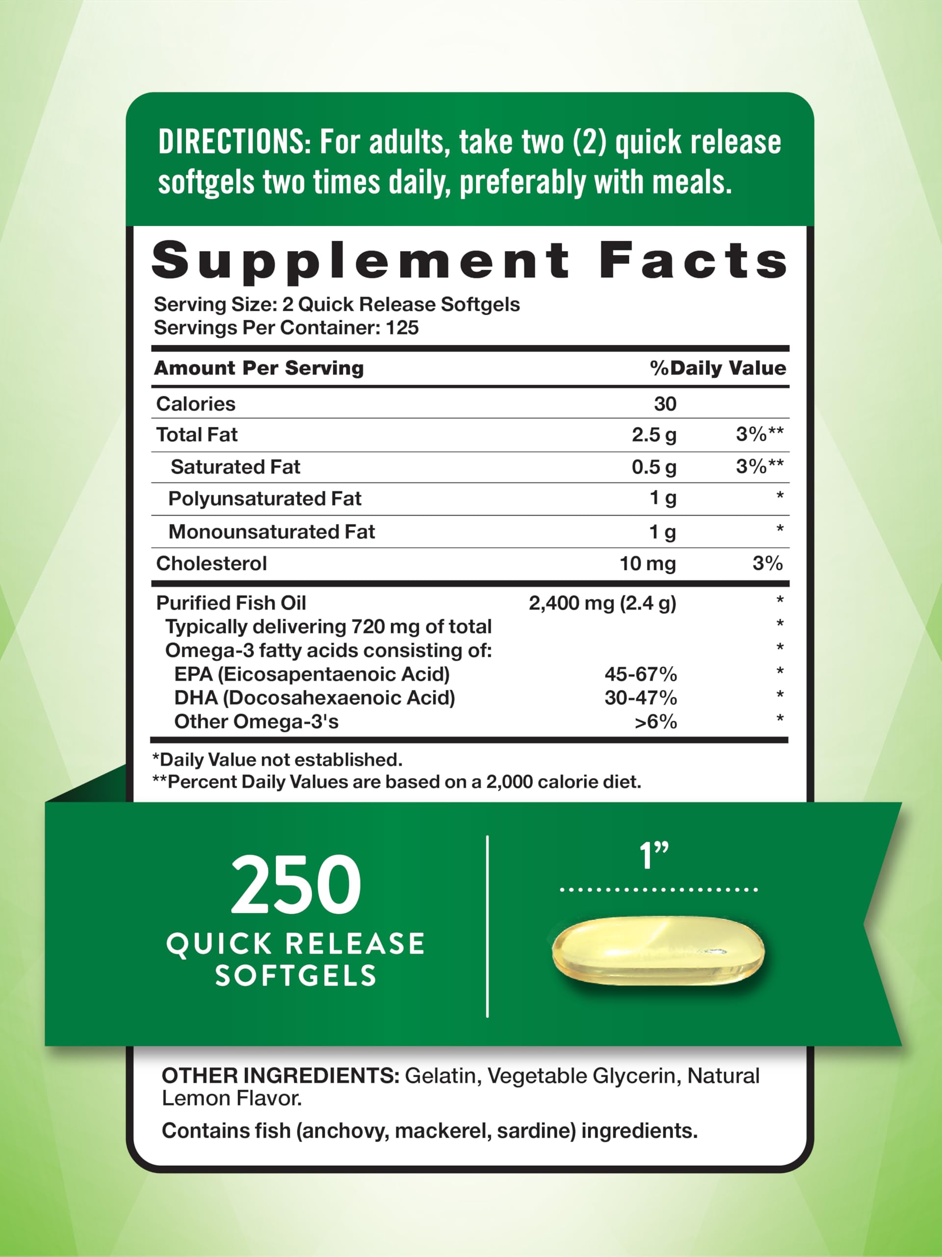 Nature's Truth Burpless Fish Oil softgels with lemon flavor for easy ingestion