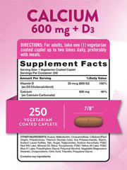 Nature's Truth Calcium 600mg with Vitamin D3 bottle label highlights vegetarian coated caplets.