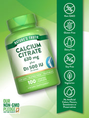 Nature's Truth label highlighting calcium citrate and vitamin D3 per serving
