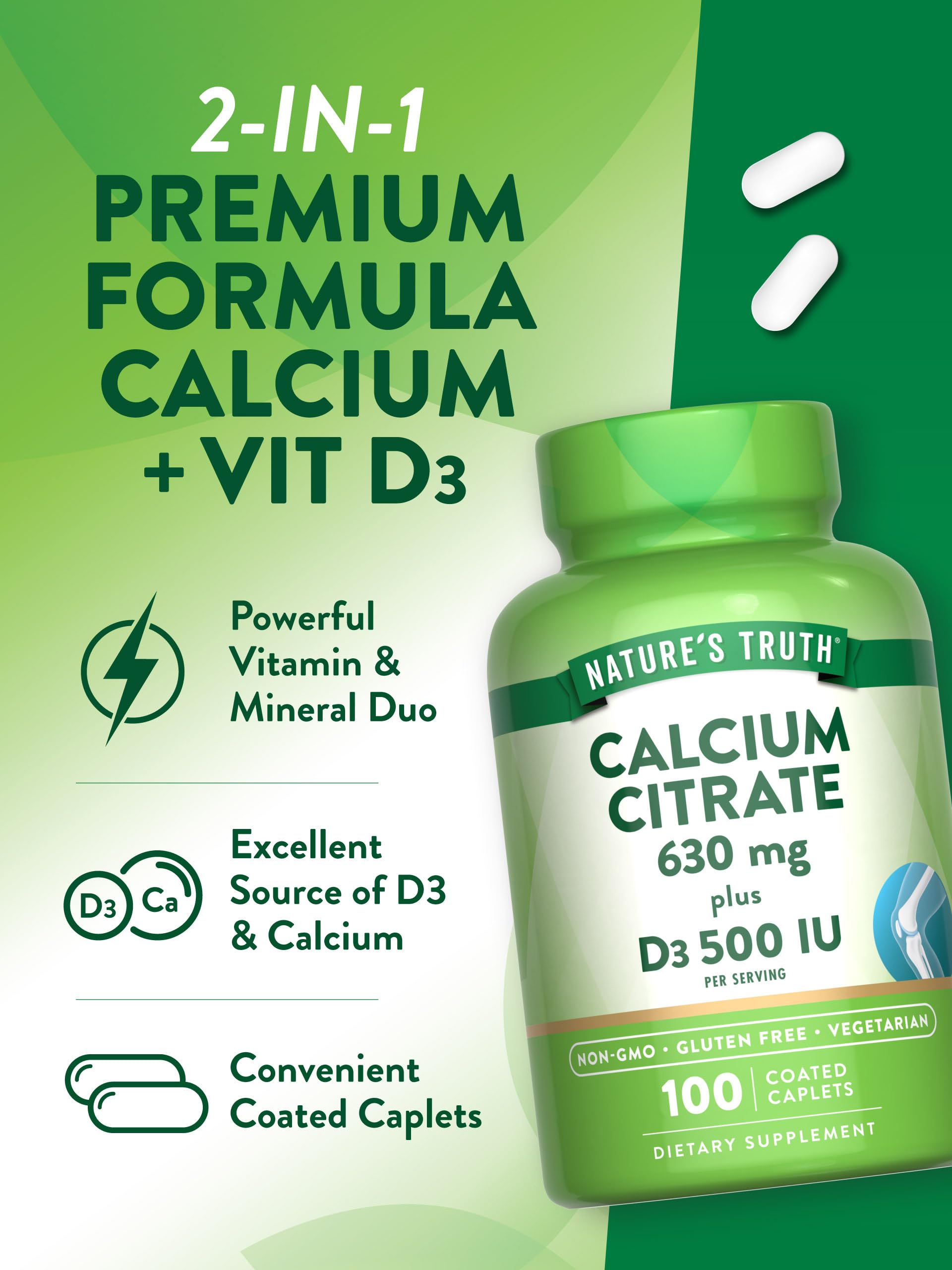 Nature's Truth calcium citrate with D3 serving size visual on label