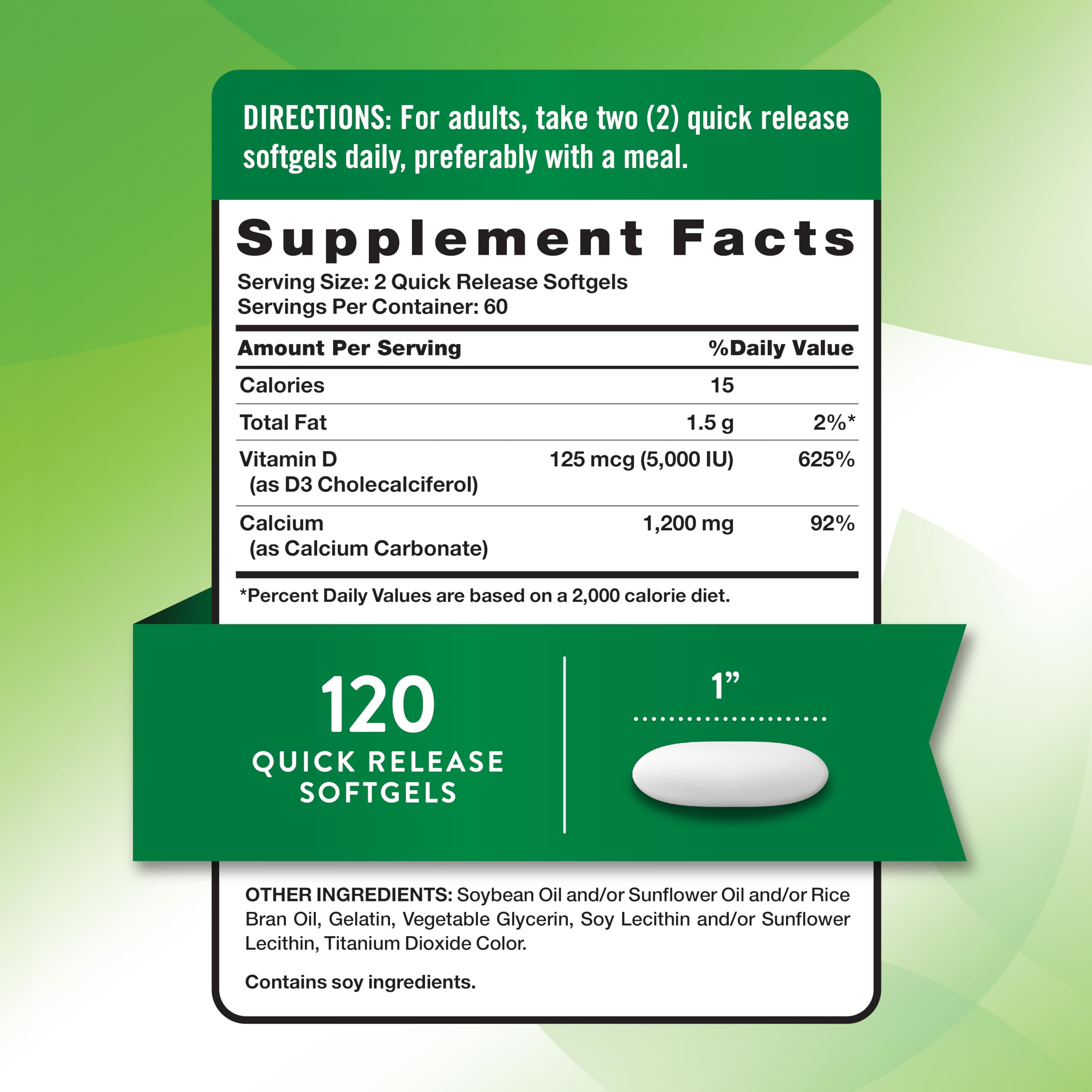 Nature's Truth calcium-D3 softgels closeup demonstrates quick-release formula for convenient daily use