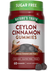 Nature's Truth Ceylon Cinnamon Gummies bottle with cinnamon latte flavor and vegan formula.