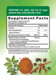 Ingredients panel of Nature's Truth Cinnamon Gummies showing cinnamon extract and chromium.