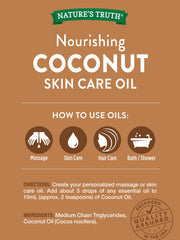Nature's Truth Coconut Oil bottle pour demonstrates versatile massage and skincare use.