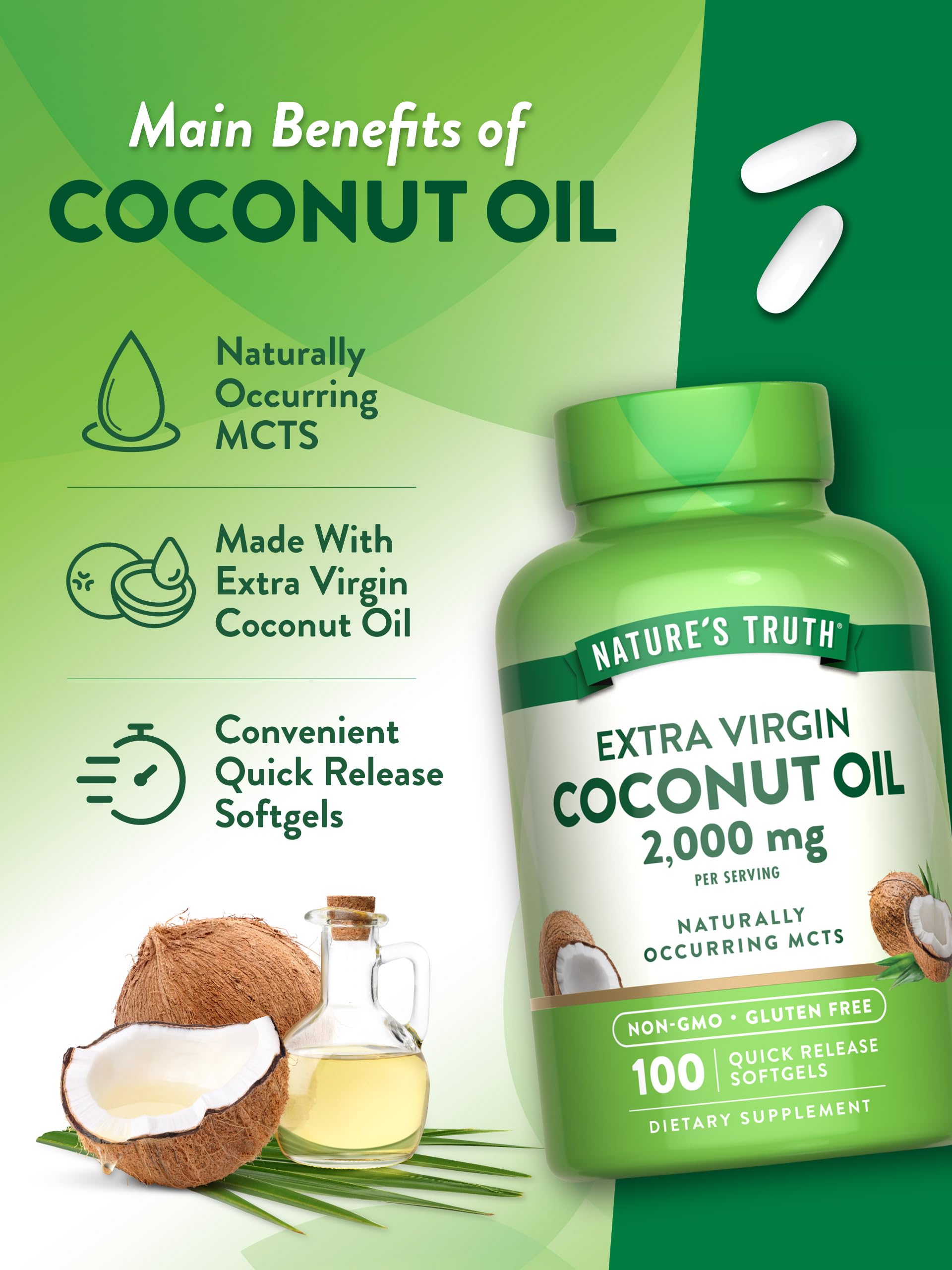 Nature's Truth coconut oil nutrition panel shows 2,000 mg per serving.