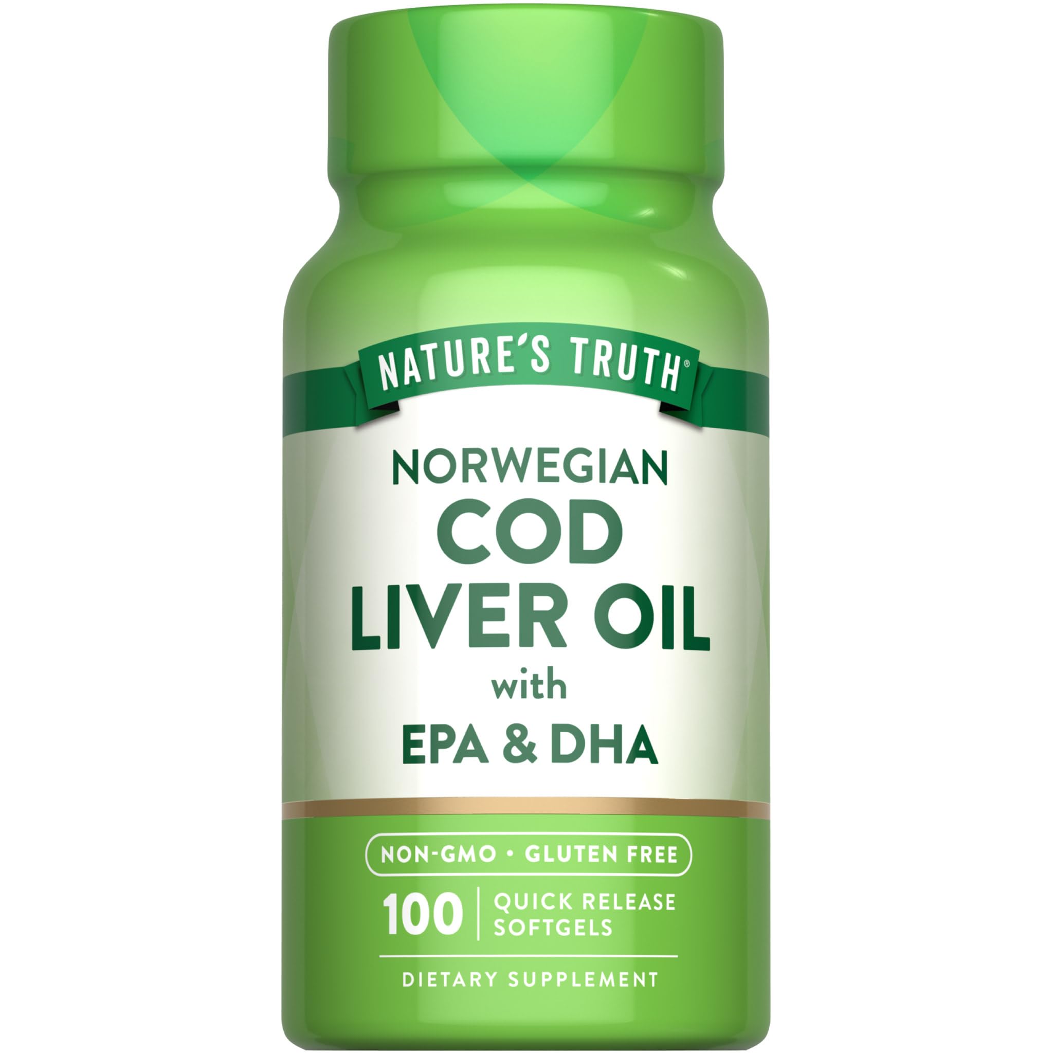 Nature's Truth cod liver oil bottle on desk for omega-3 support.