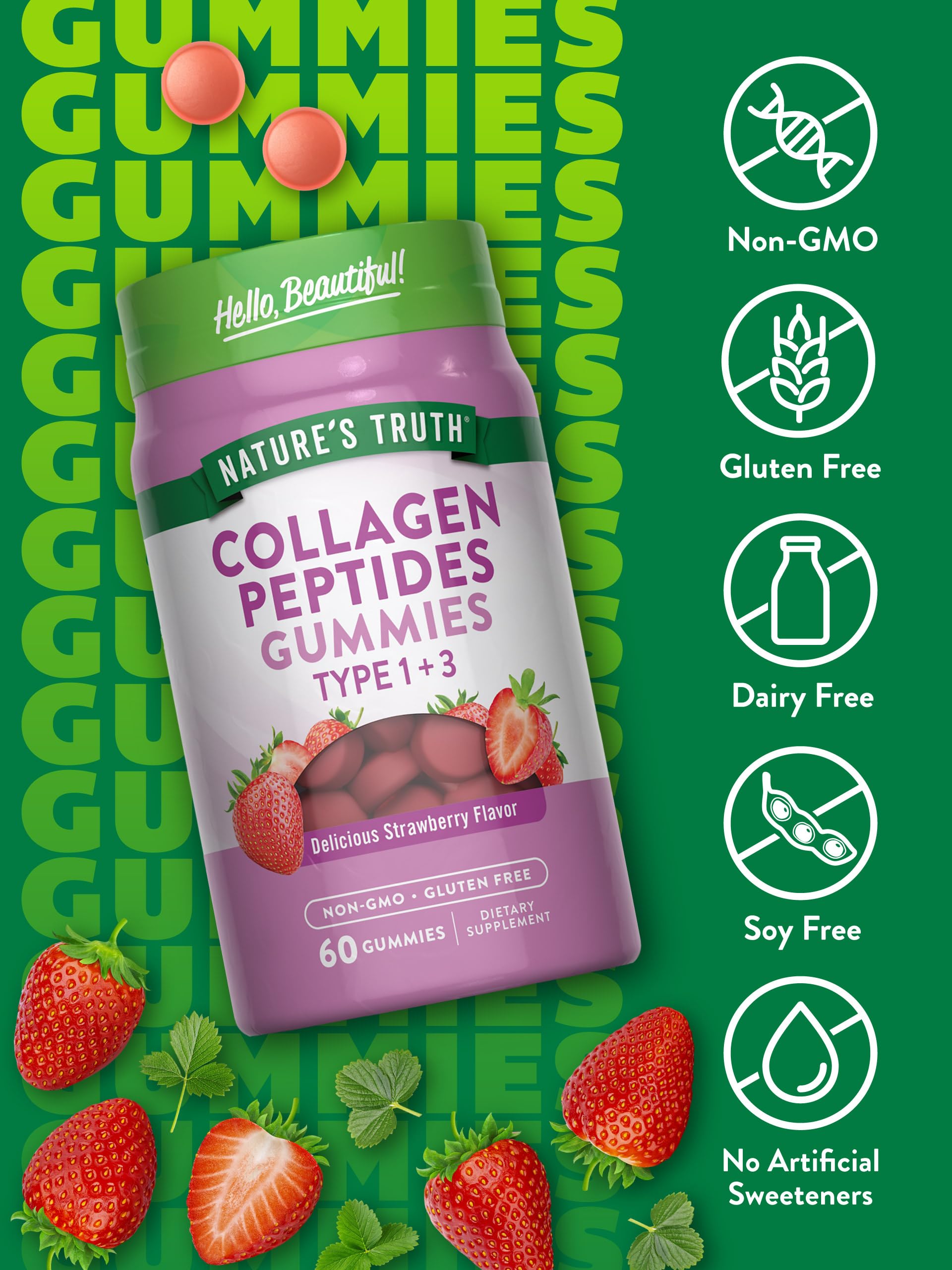 Nature's Truth collagen gummies on a kitchen counter for daily routine.
