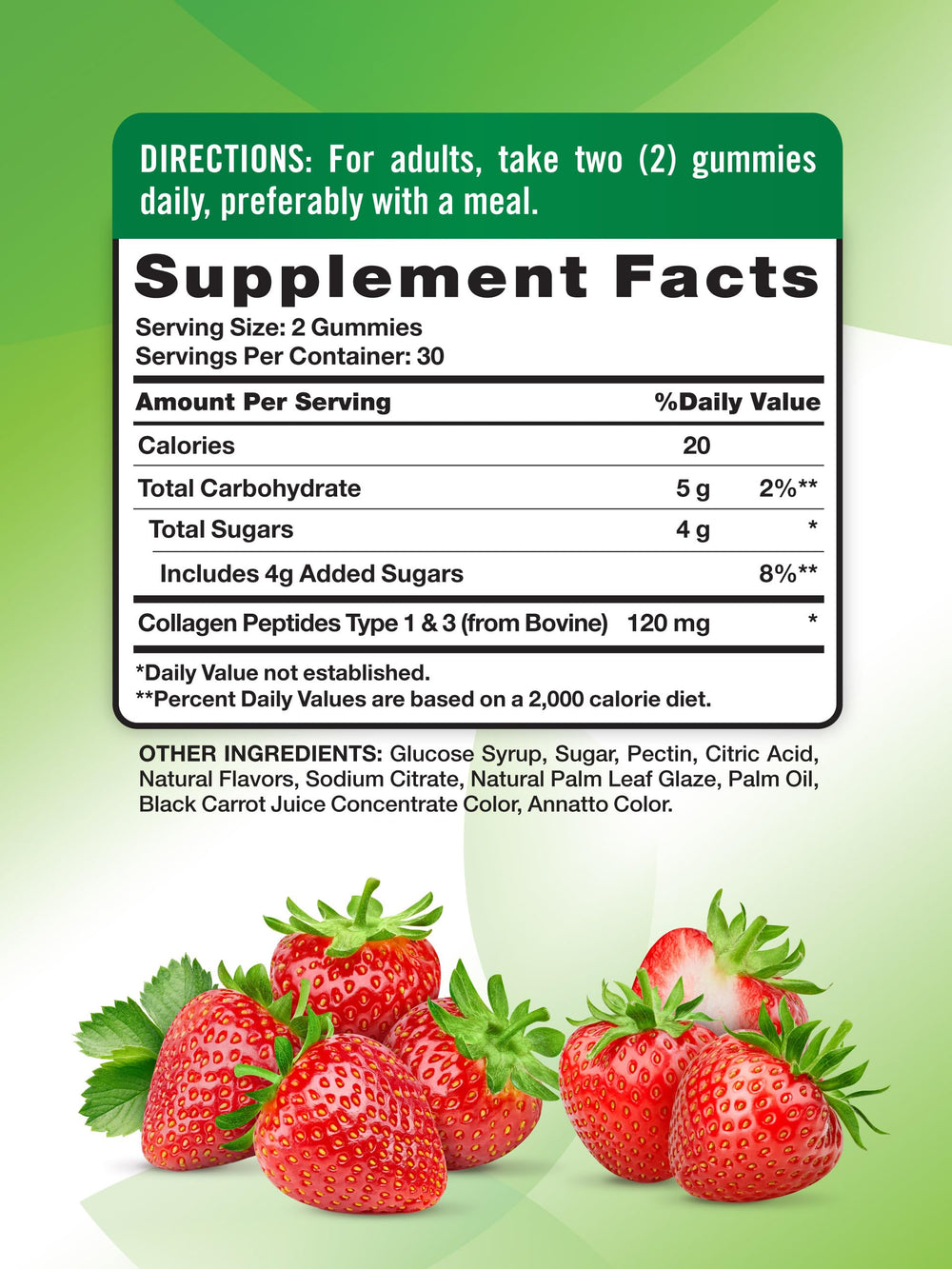 Close-up of Nature's Truth collagen gummies, strawberry flavor, daily use.