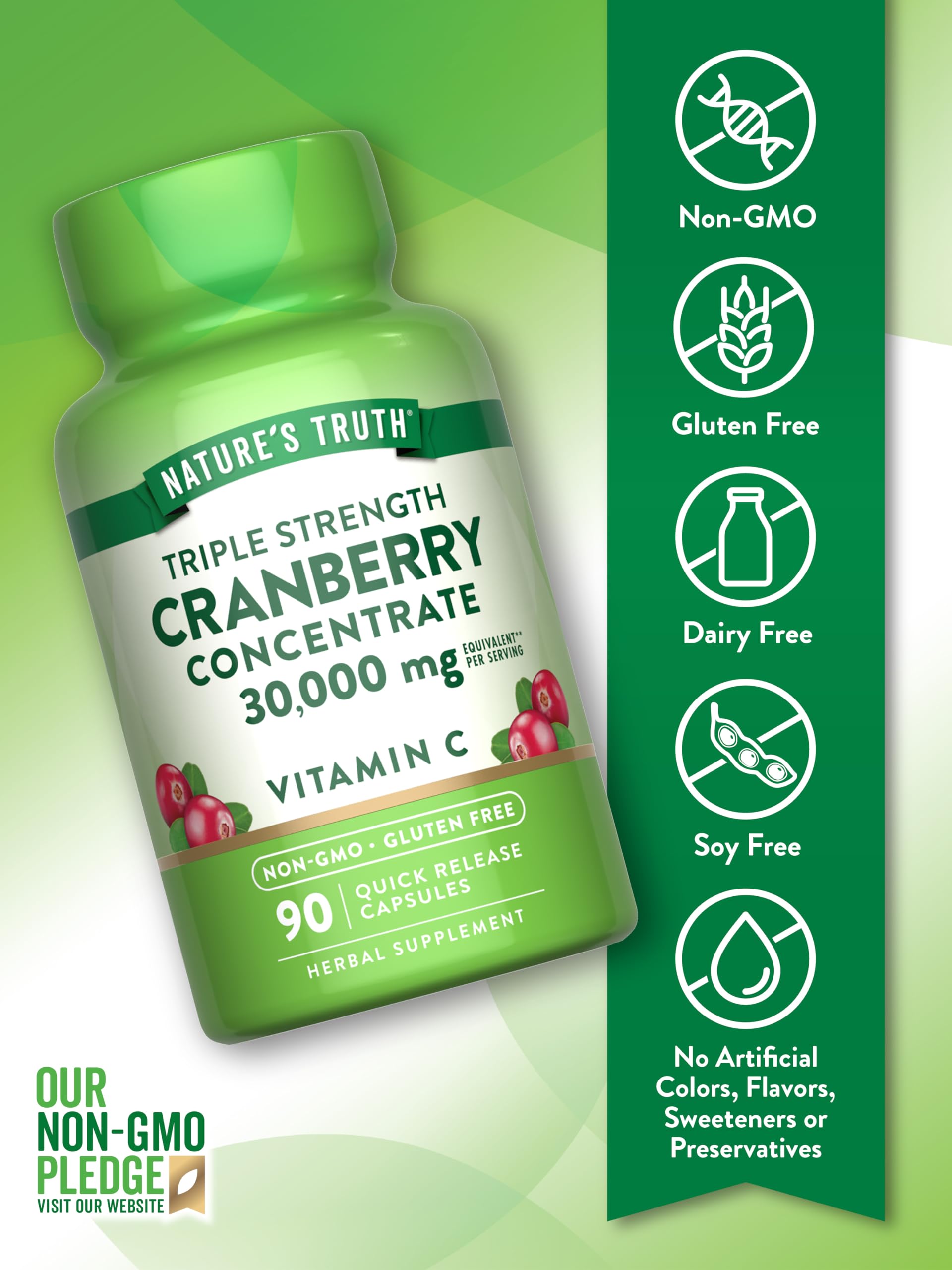 Nature's Truth Cranberry Concentrate label highlighting clean-label and non-GMO