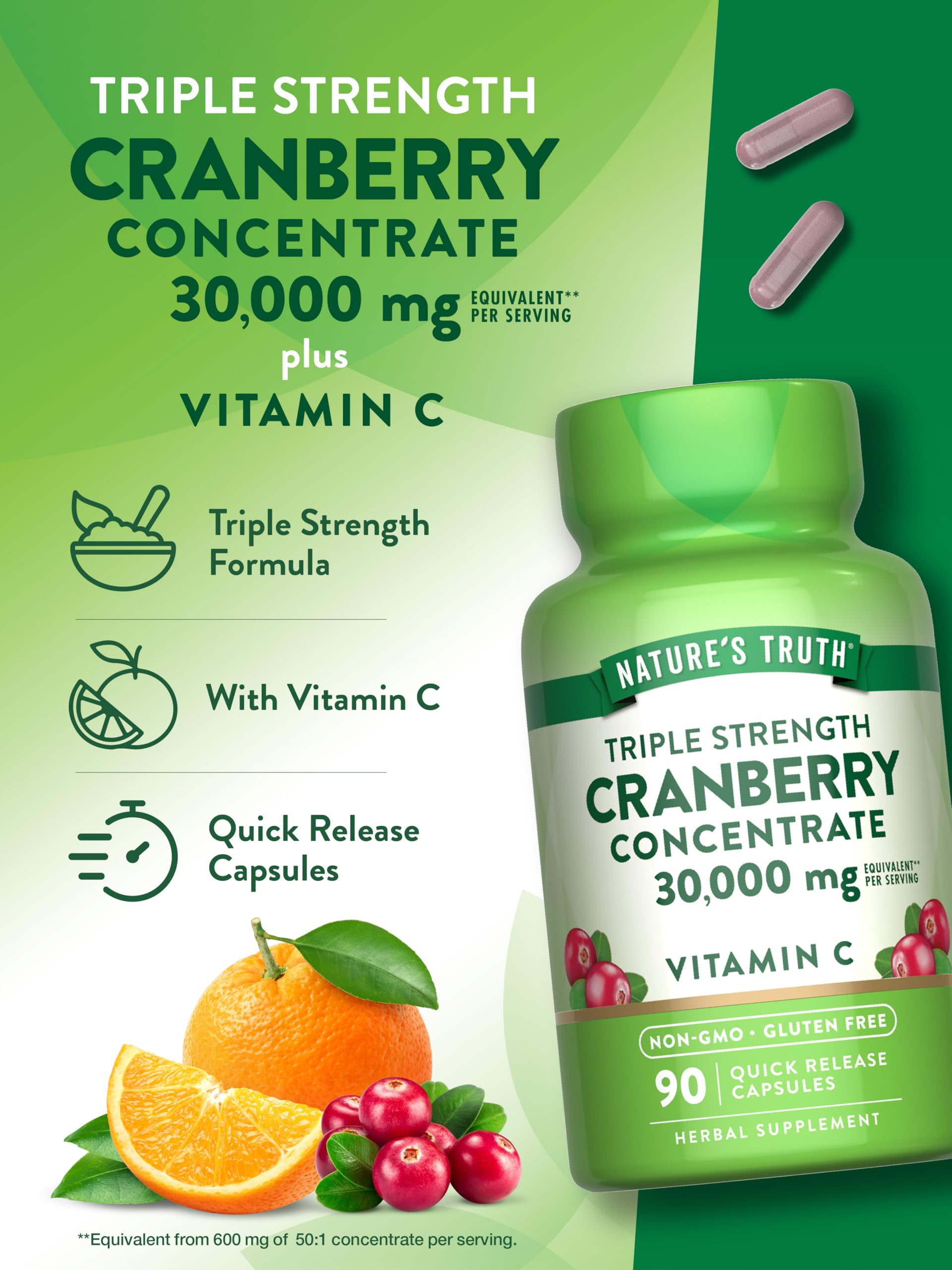 Nature's Truth Cranberry Concentrate with vitamin C icon displayed on label