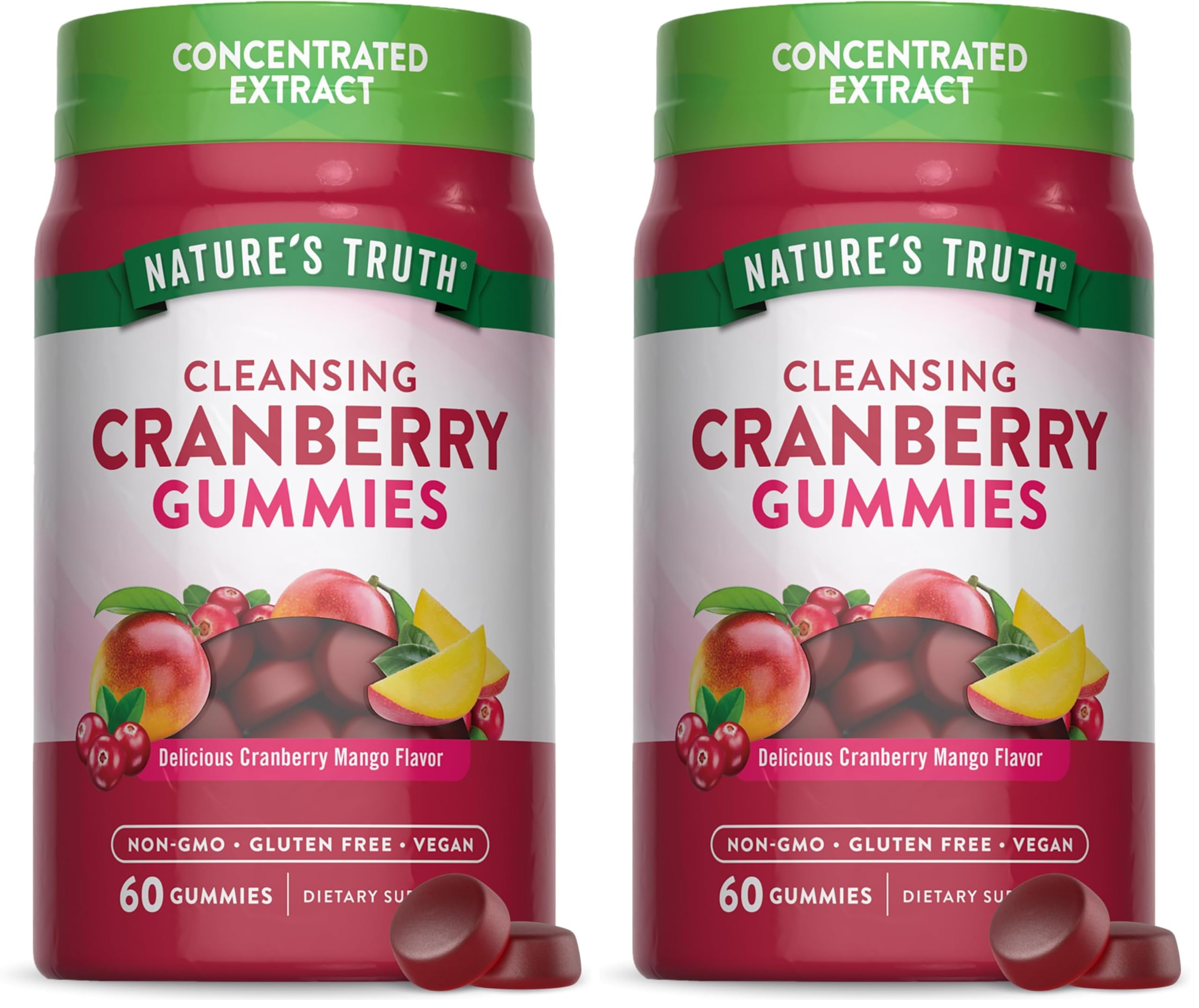 Nature's Truth Cranberry Gummies bottle close-up showing vegan, non-GMO formula for daily wellness