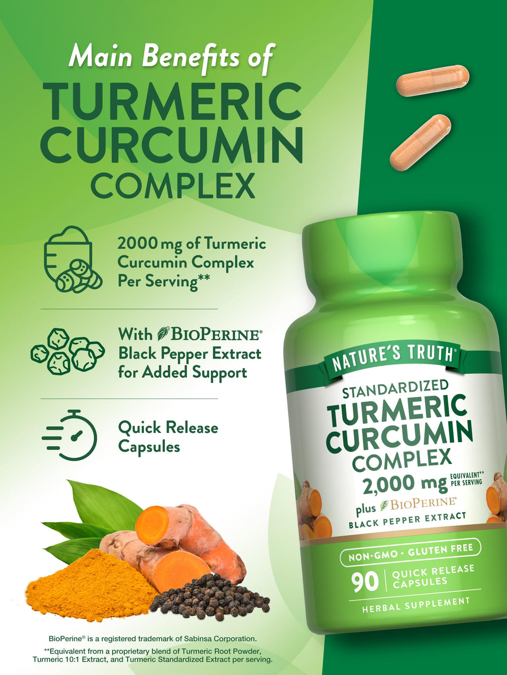 Nature's Truth curcuminoids 95-percent image highlights standardized curcuminoids for potency.