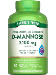 Nature's Truth D-Mannose pills bottle showing 2100 mg per serving for daily use.