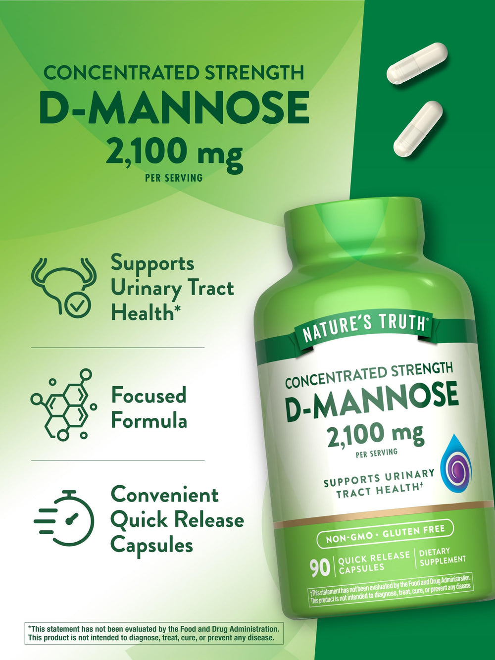 Nature's Truth D-Mannose 90-capsule pack for convenient daily supplementation.