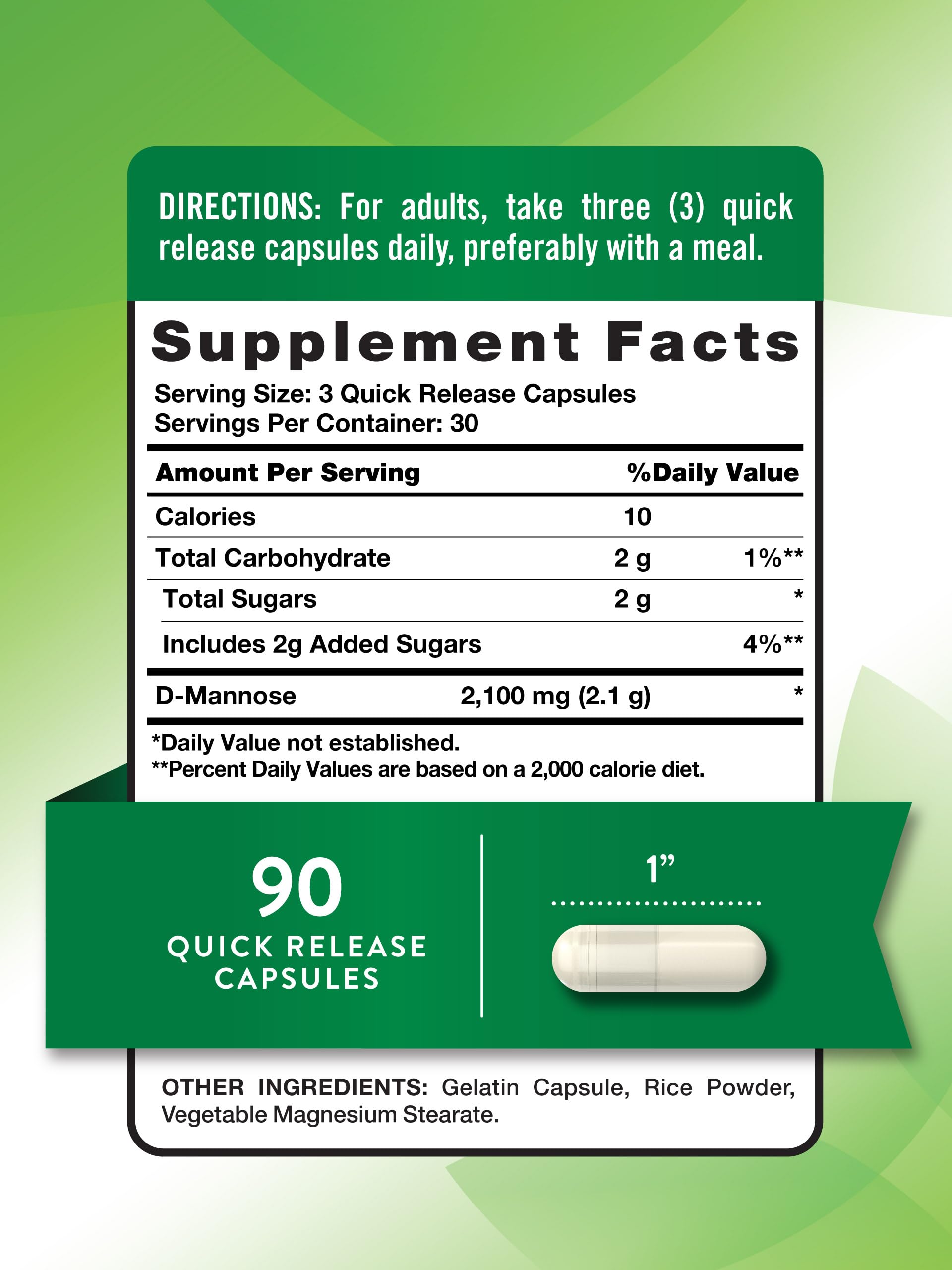 Close-up of Nature's Truth D-Mannose quick-release capsules for easy daily swallowing.