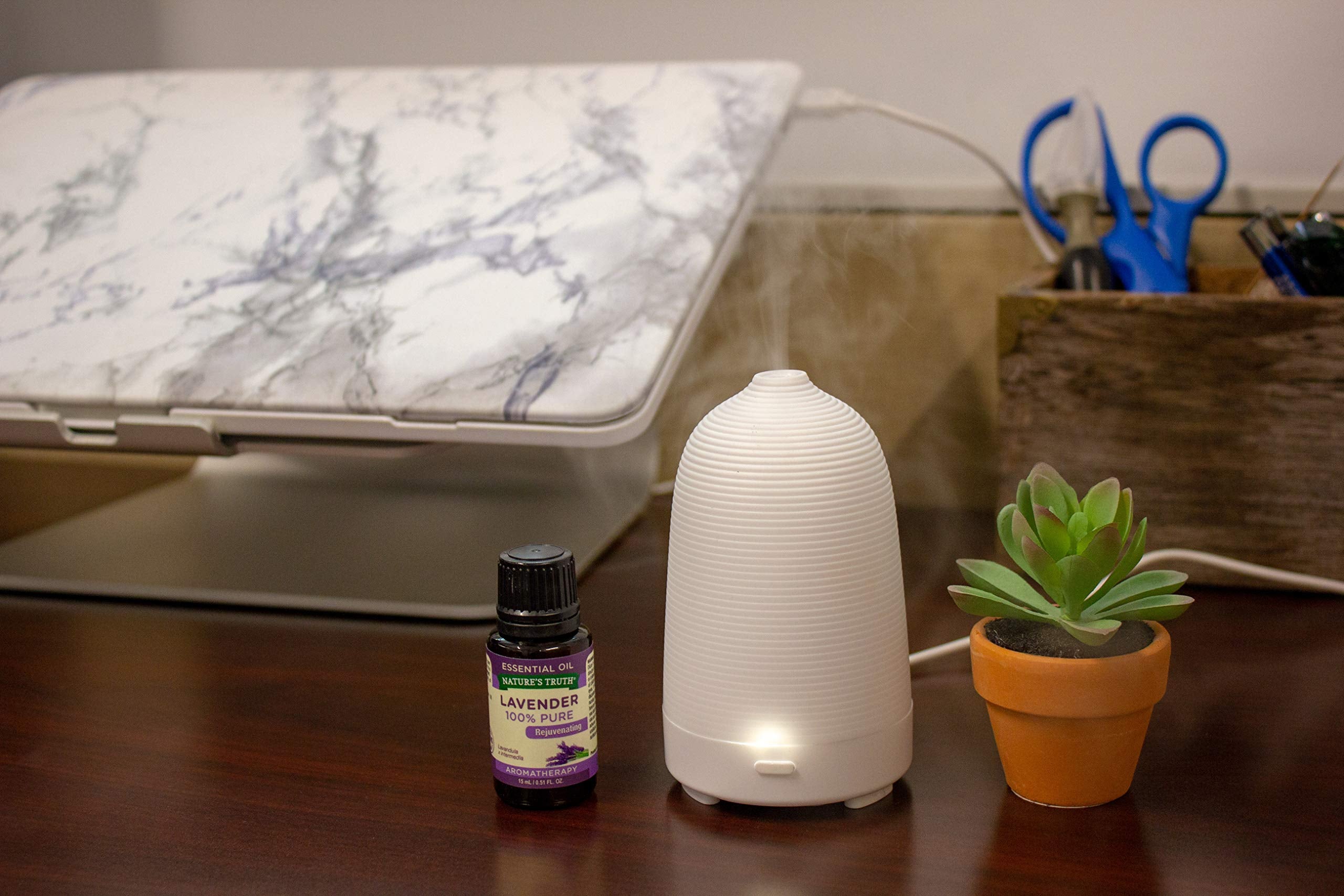 Nature's Truth travel-ready diffuser, white finish complements any space.