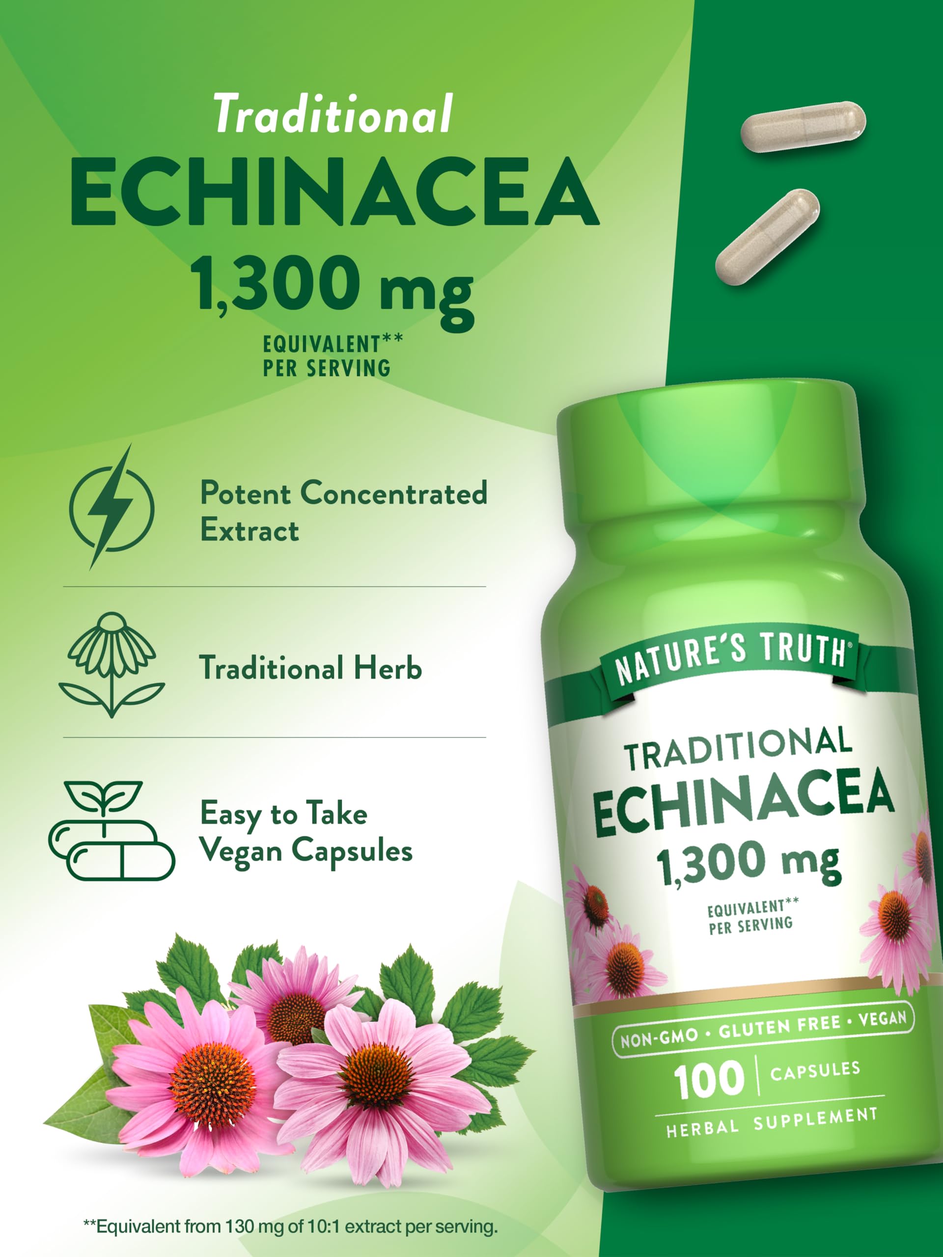 Nature's Truth Echinacea Extract Capsules 100-count bottle for convenient daily use