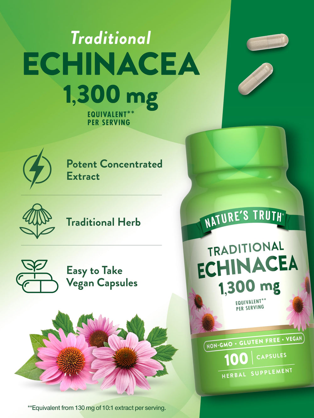 Nature's Truth Echinacea Extract Capsules 100-count bottle for convenient daily use