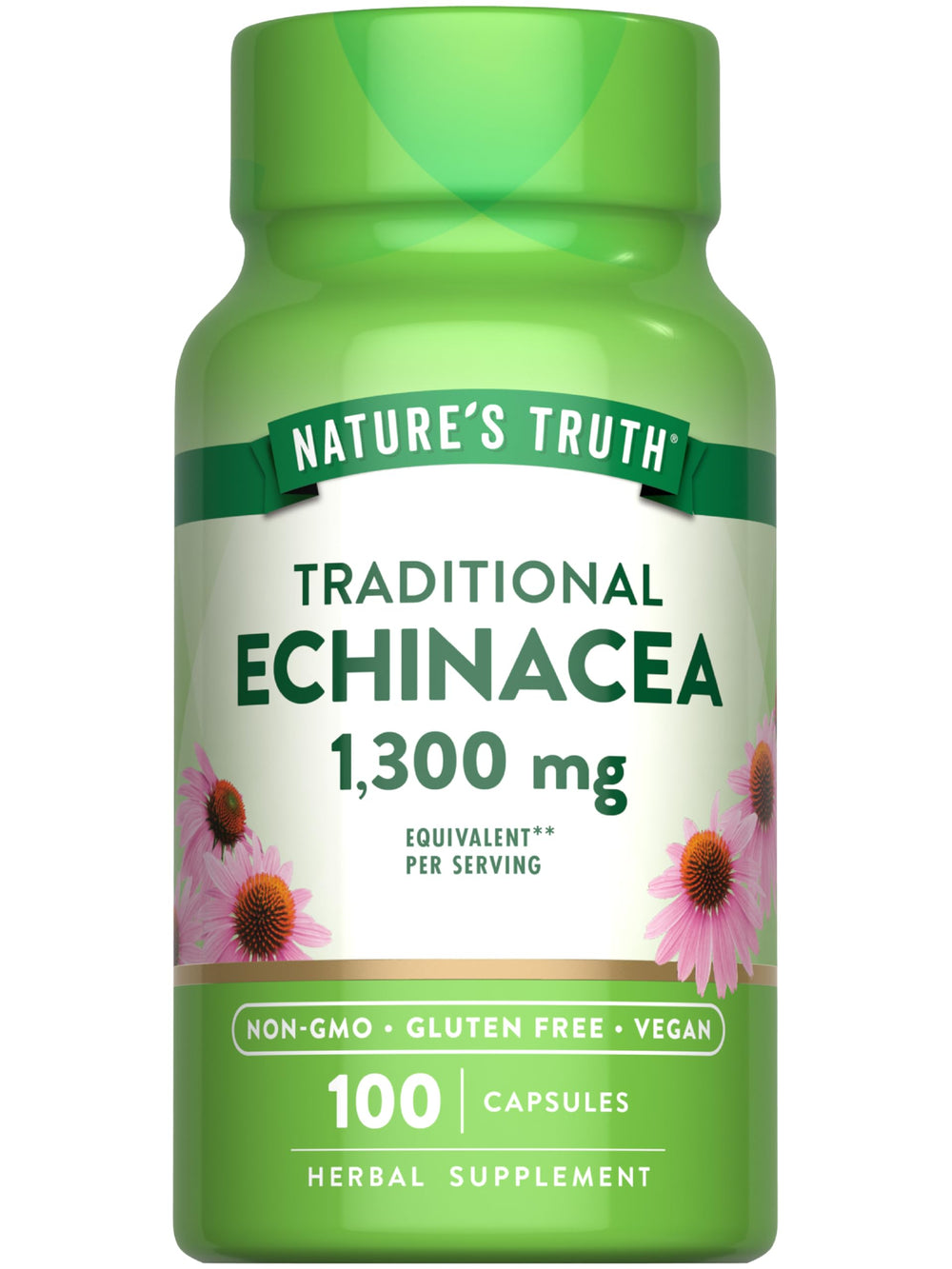 Nature's Truth Echinacea Extract Capsules bottle front view highlights vegan gluten-free daily wellness support