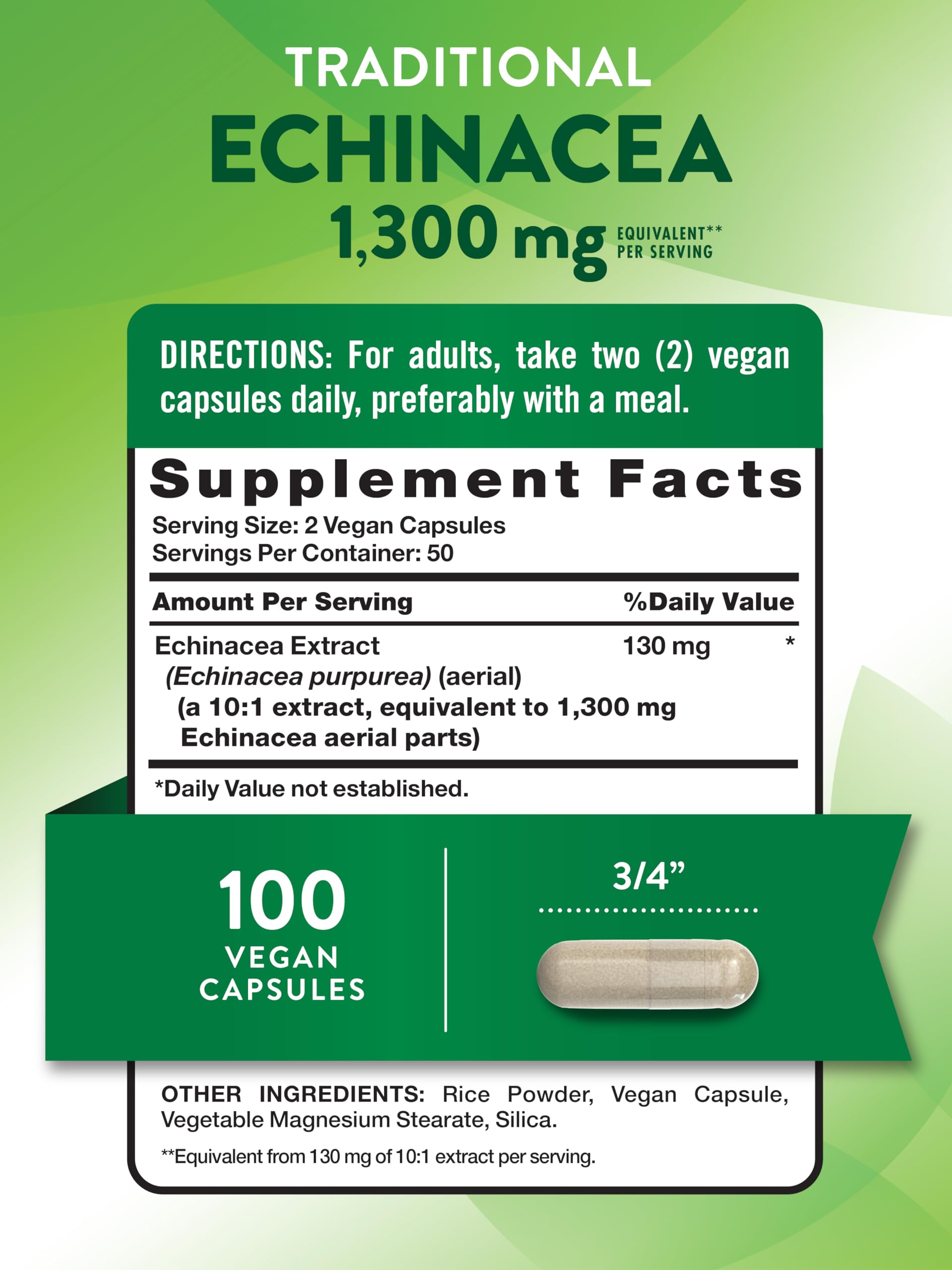 Nature's Truth Echinacea Extract Capsules label close-up shows non-GMO integrity and quality