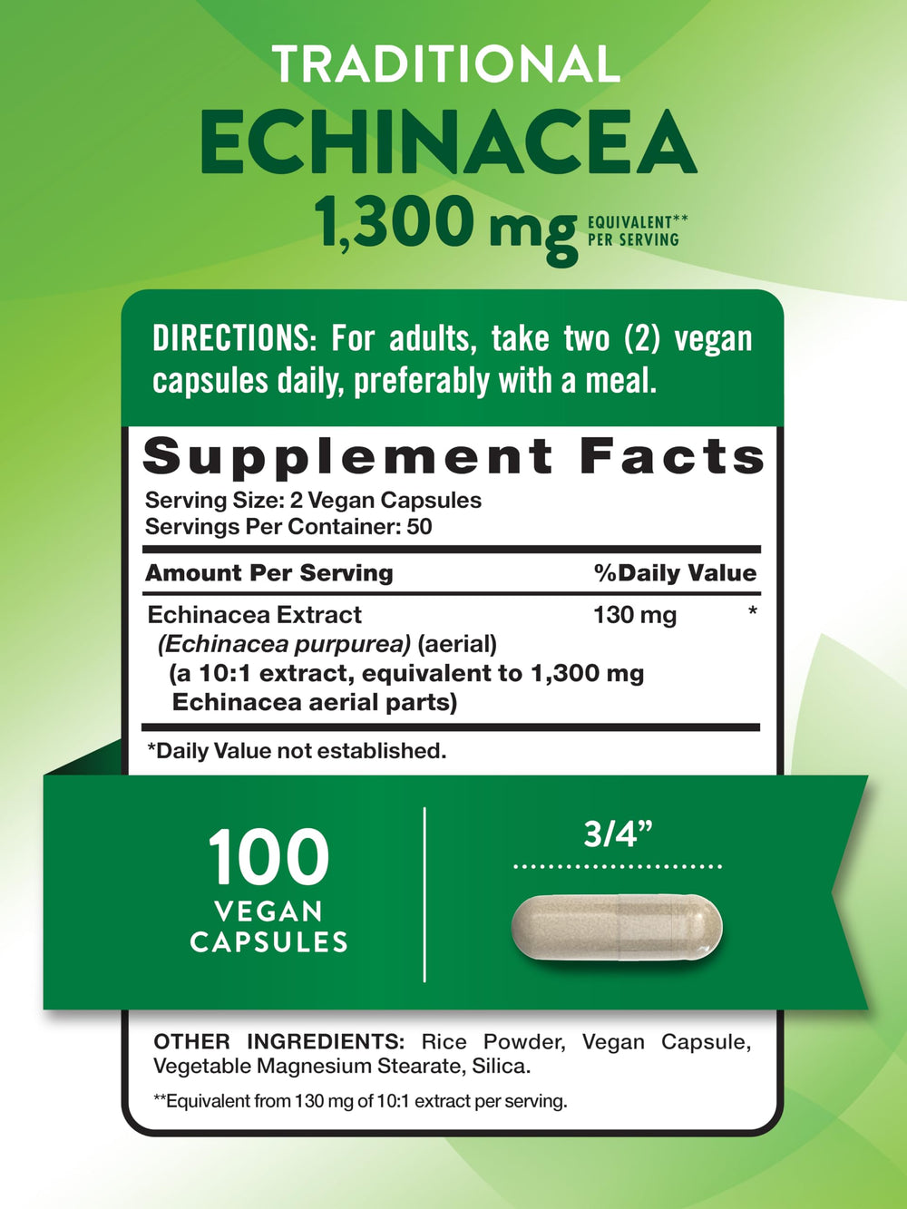 Nature's Truth Echinacea Extract Capsules label close-up shows non-GMO integrity and quality