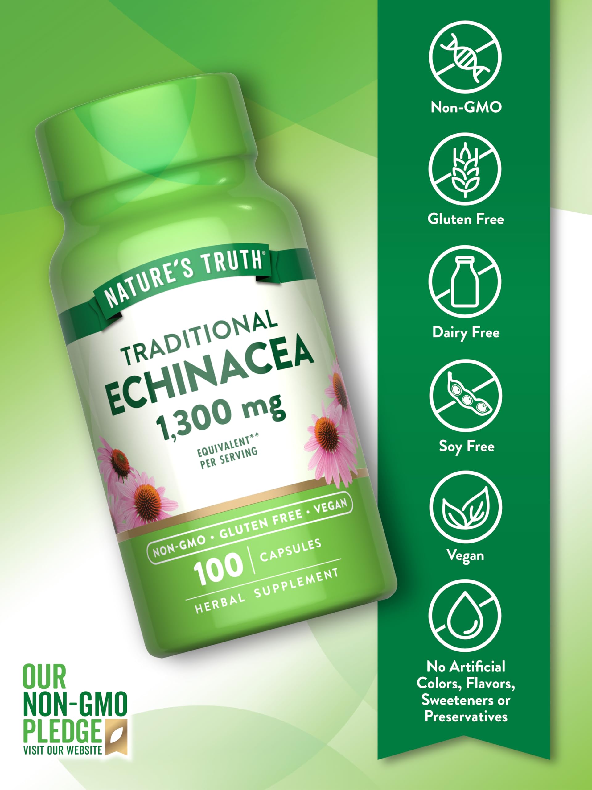 Nature's Truth Echinacea Extract Capsules vegan capsules close-up emphasizes plant-based convenience for daily routines